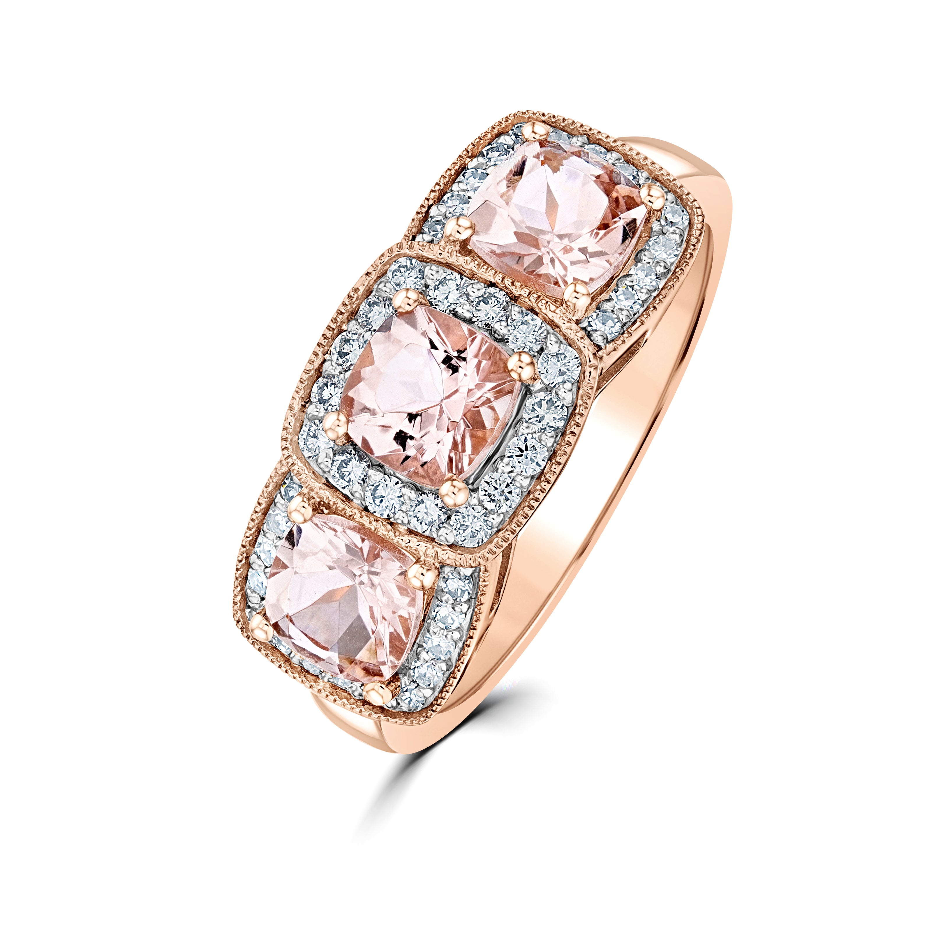 9ct Rose Gold Morg & Diamond Triple Clus