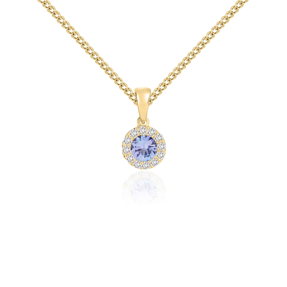 18ct Yellow Gold 4mm Round Tanzanite & Diamond Microset Cluster Pendant