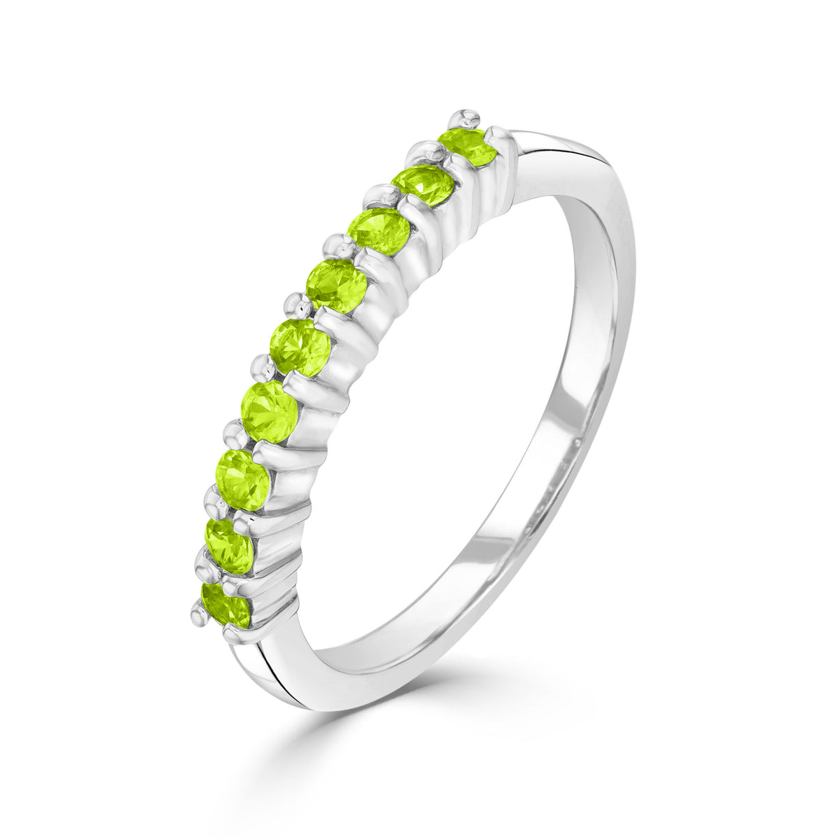 9ct White Gold Round Peridot Claw Set 9 Stone Ring