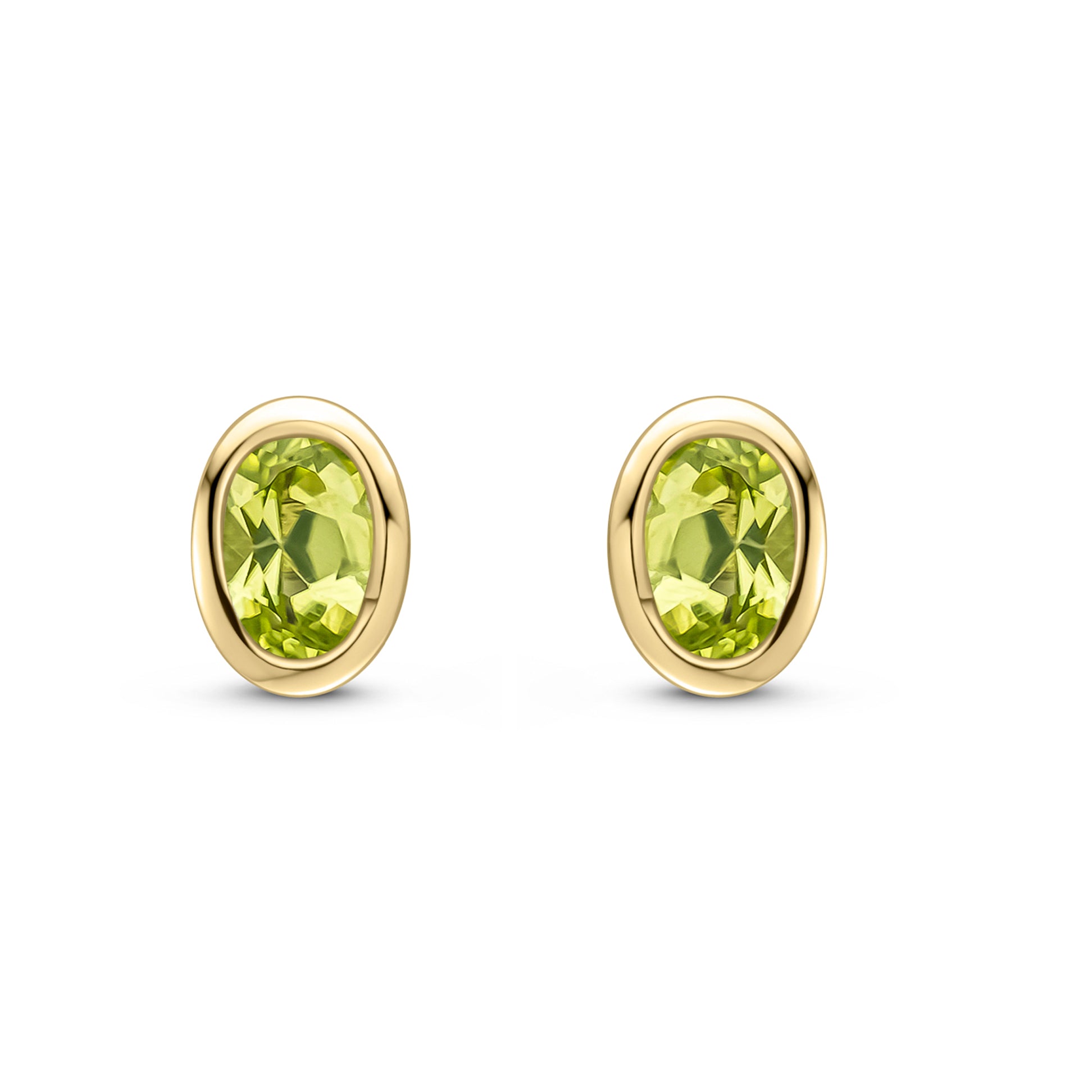 9ct Yellow Gold 4x3 Oval Peridot Rubover Set Earrings