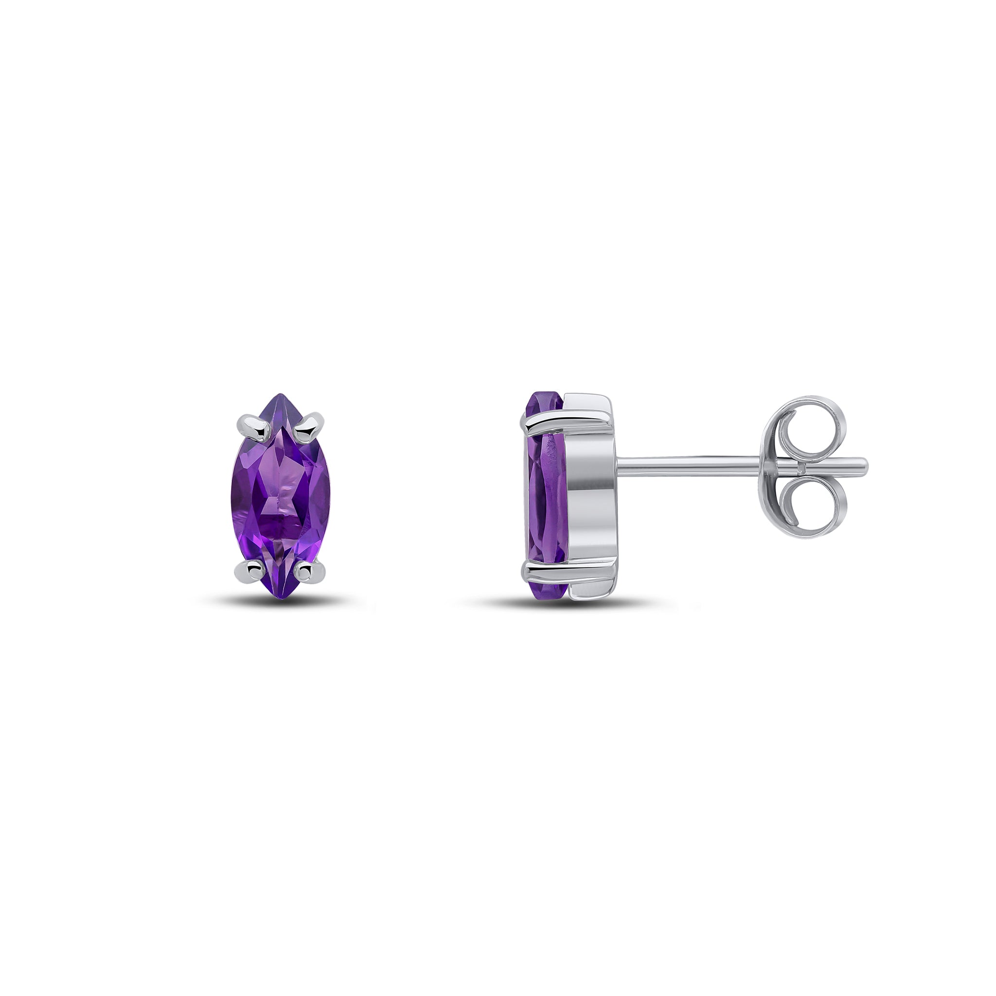 9ct White Gold 8x4mm Marquise Amethyst Claw Set Earrings