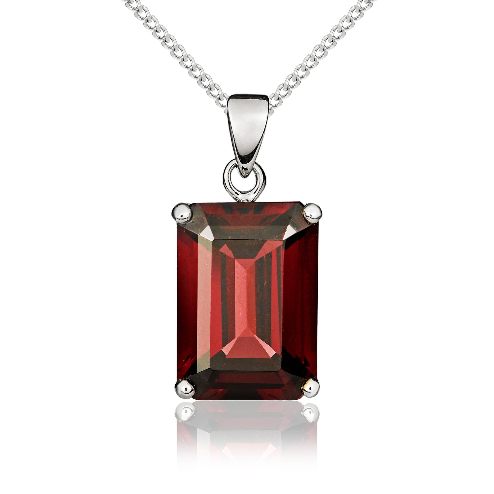9ct White Gold 14x10mm Octagon Garnet Claw Set Pendant