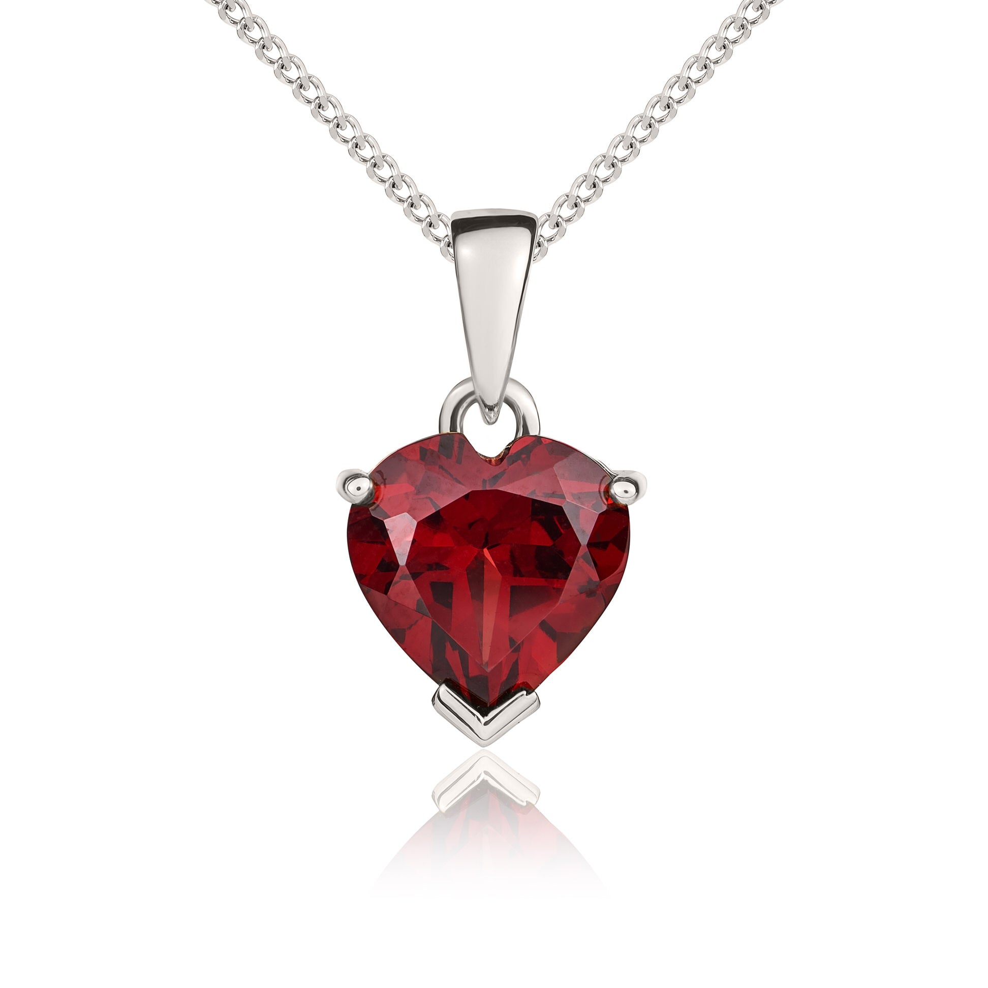 9ct White Gold 8mm Heart Shaped Garnet Claw Pendant