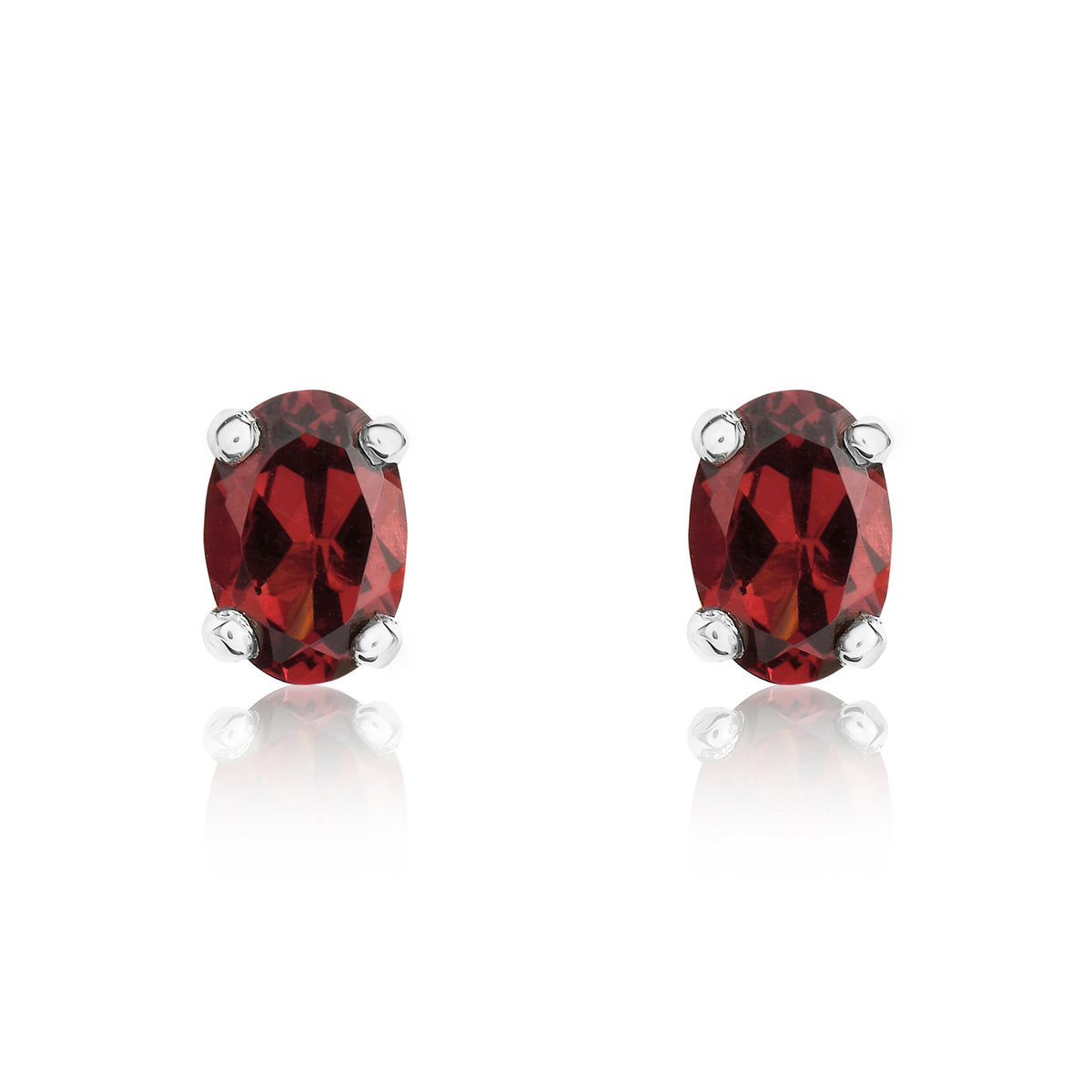 9ct White Gold 6x4 Oval Garnet Claw Set Earrings