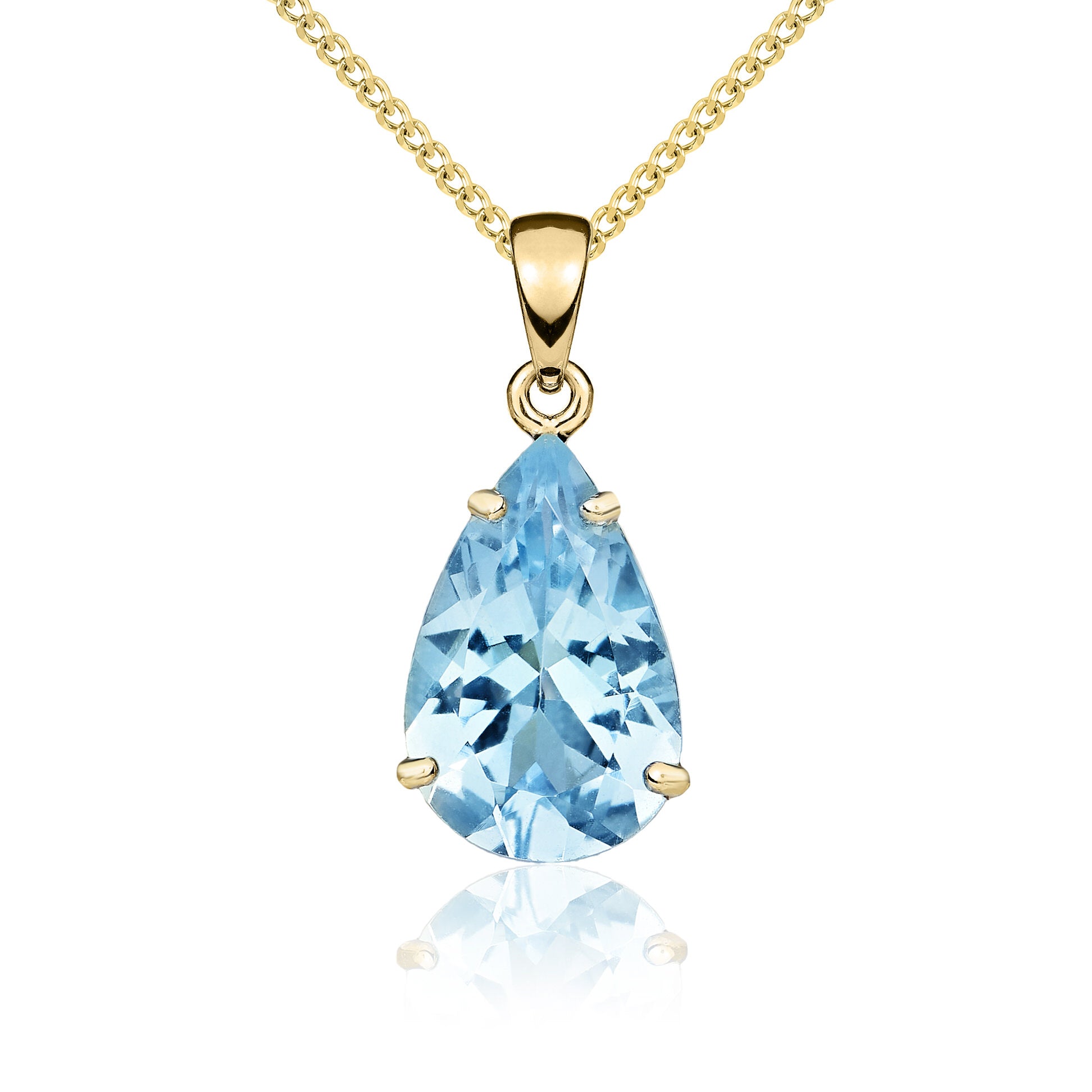 9ct Yellow Gold 14x9 Pear Shape Aquamarine Claw Set Pendant