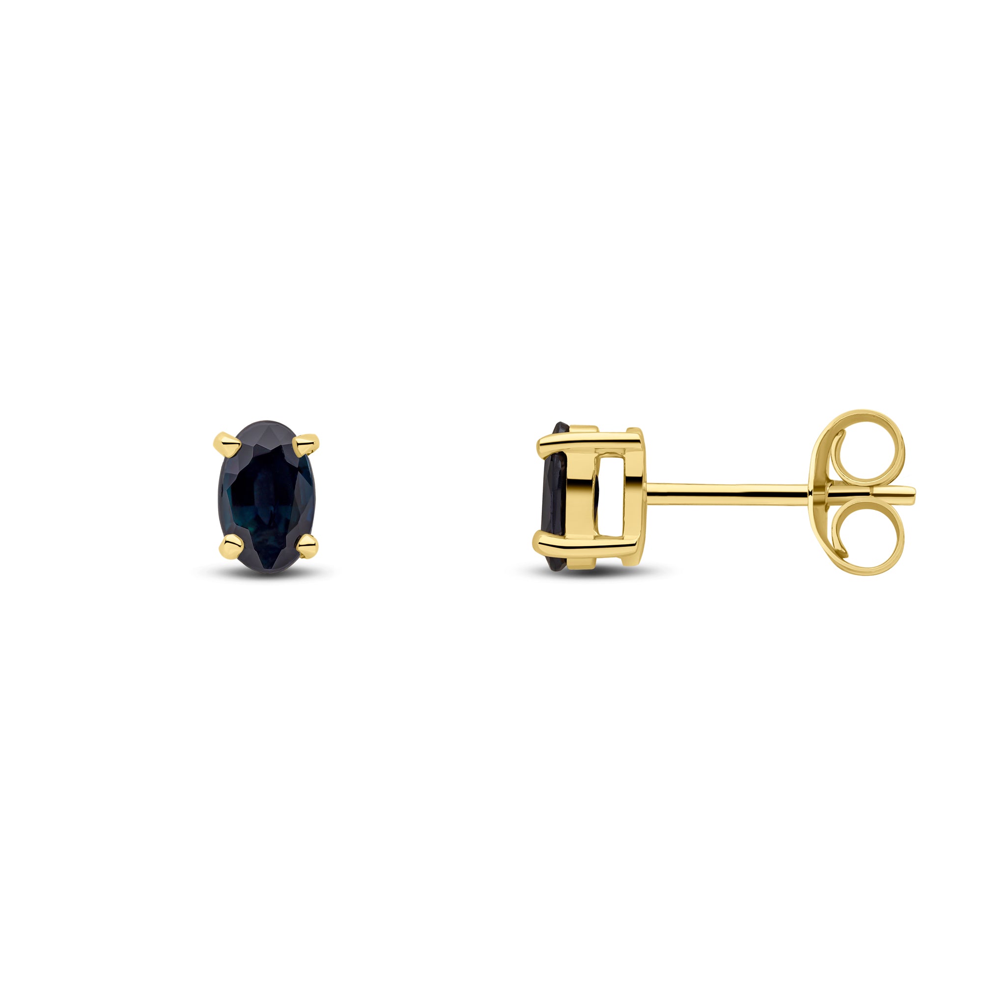 9ct Yellow Gold 5x3 Oval Sapphire Claw Set Stud Earrings