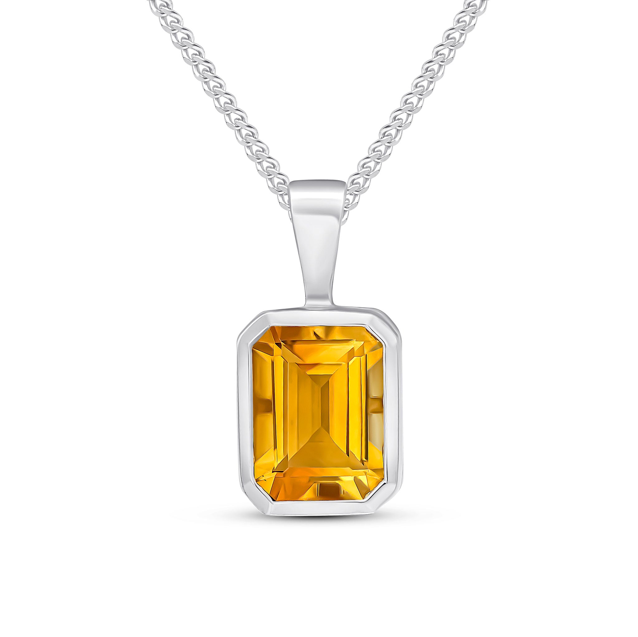 9ct White Gold 8 x 6mm Octagonal Citrine Pendant