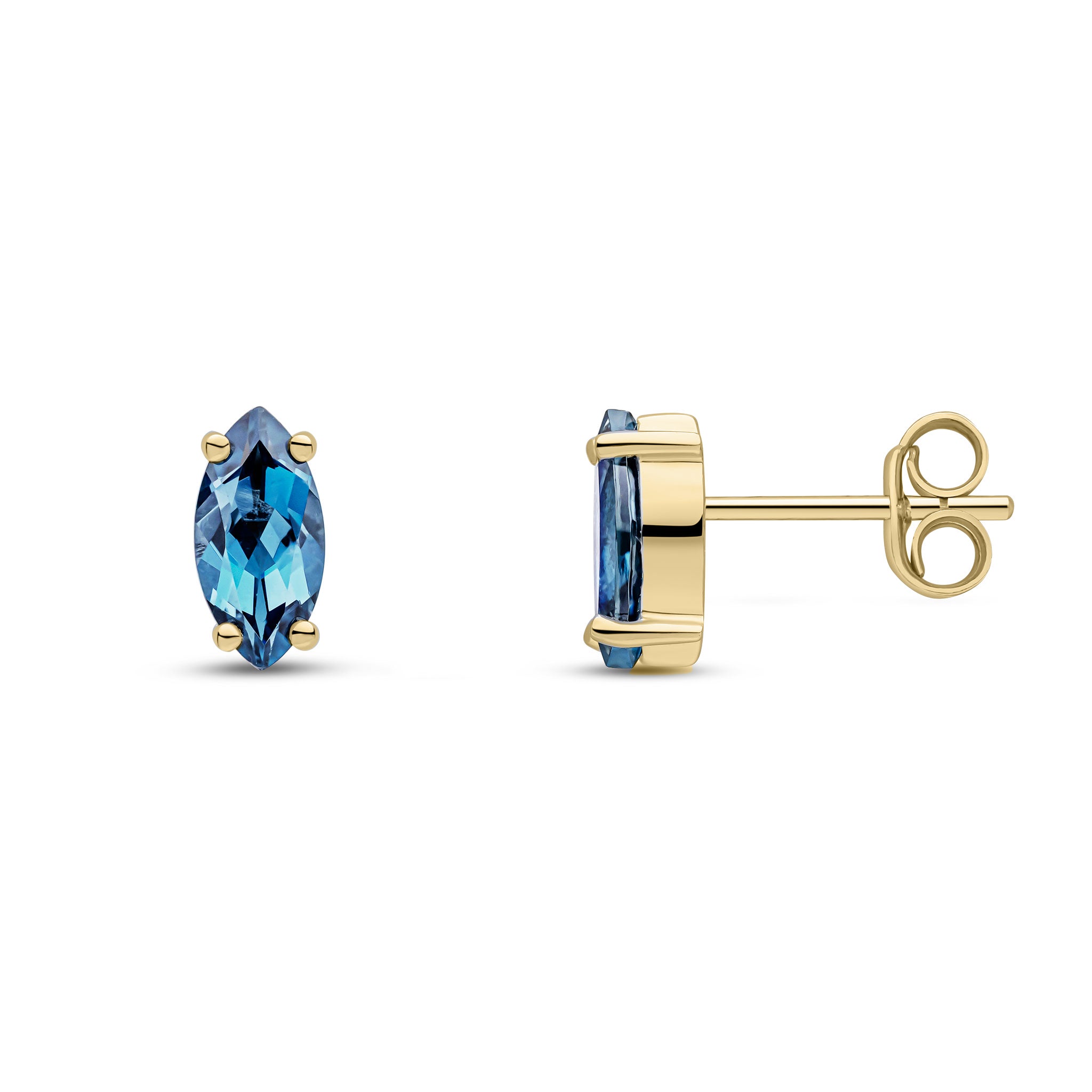 9ct Yellow Gold 8x4mm Marquise London Blue Topaz Claw Set Earrings