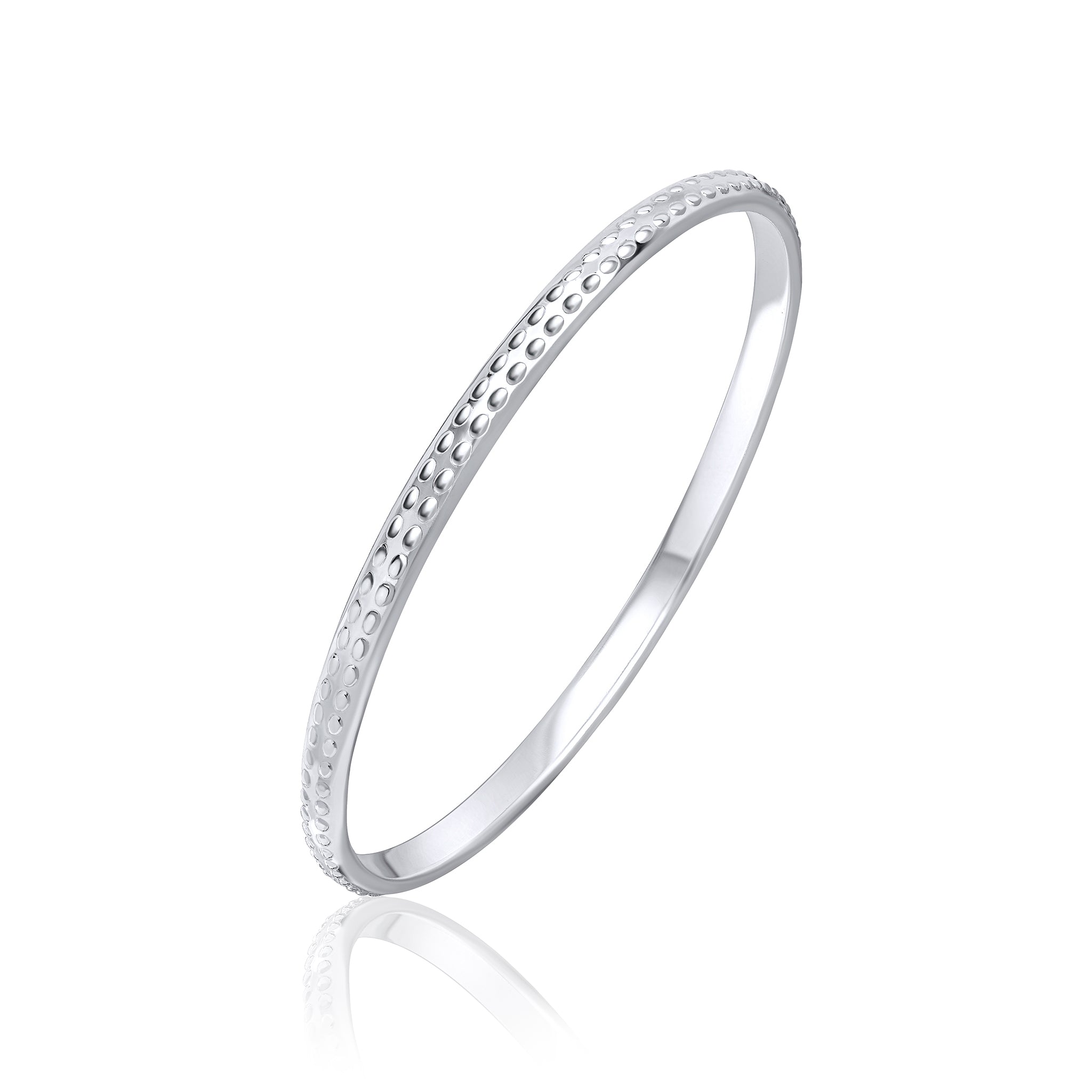 Silver 5mm Round Court Bangle with Oval Beaded Design