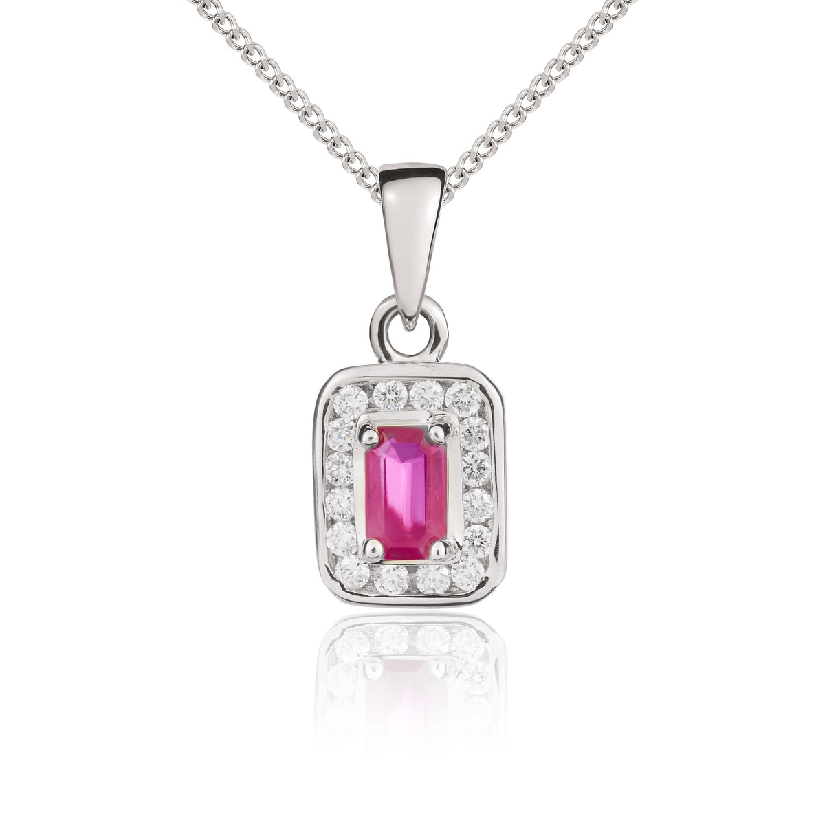 9ct White Gold 5x3 Octagon Ruby & Diamond Cluster Pendant