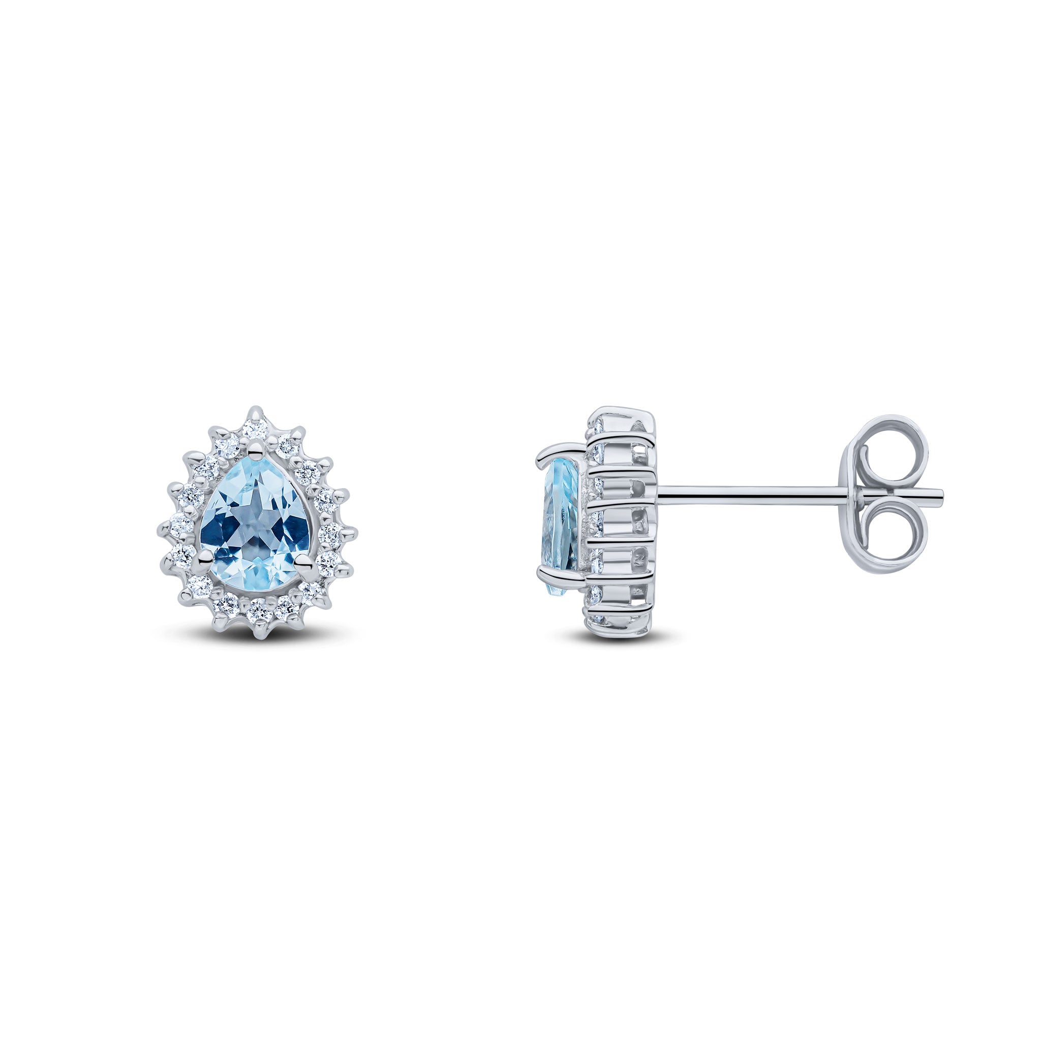 9ct White Gold Pear Aquamarine & Diamond Cluster Er