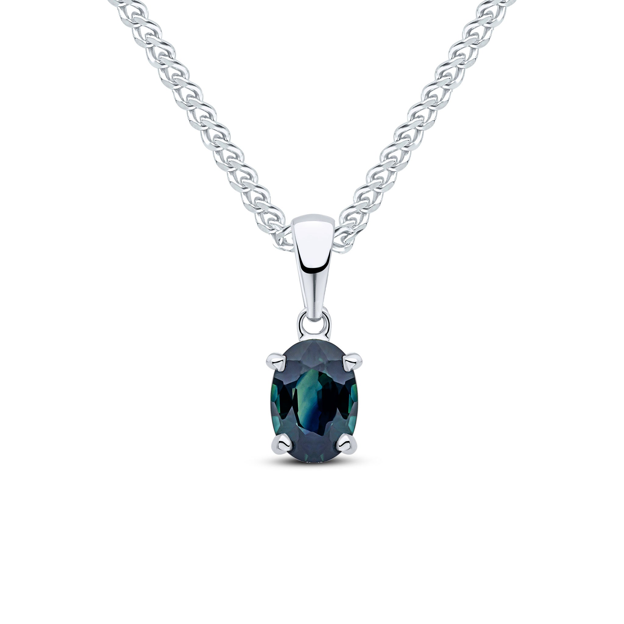 9ct White Gold 6x4 Oval Sapphire Claw Set Pendant