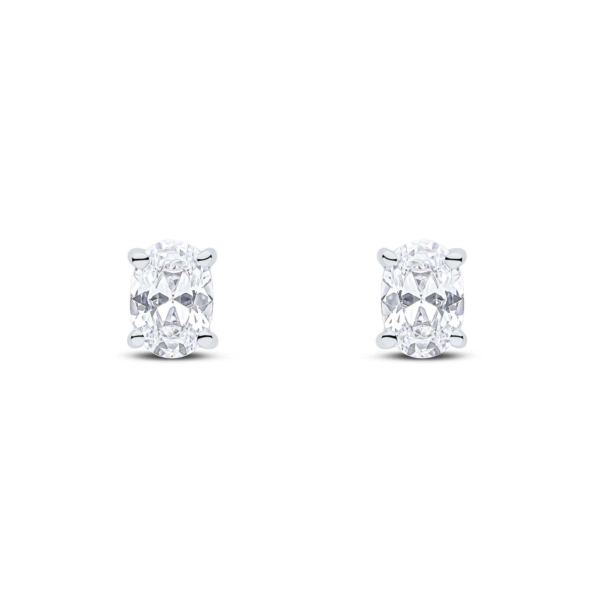 9ct White Gold 7x5 Oval CZ Claw Stud Earrings