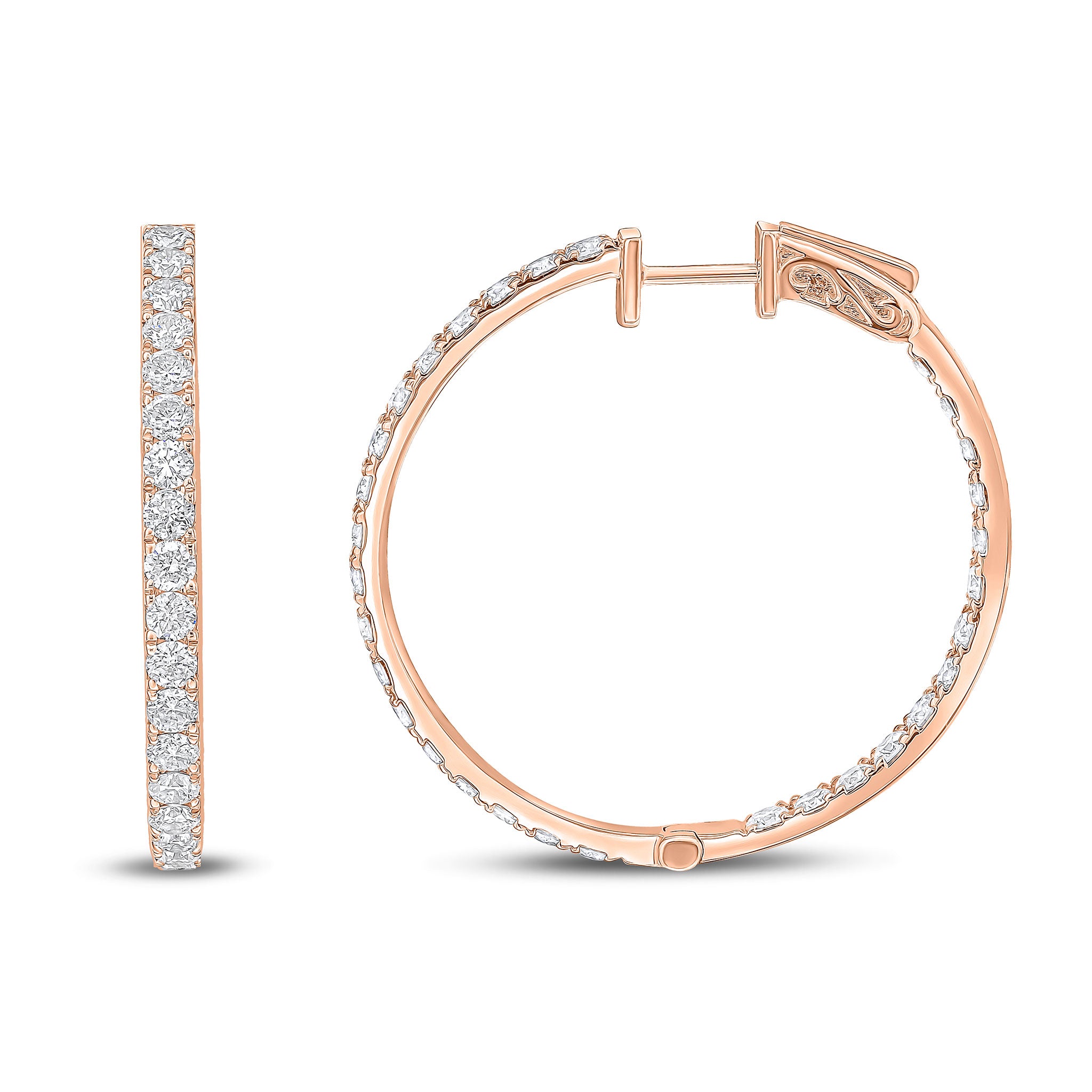 18rg Round Diamond Full Hoop Earrings