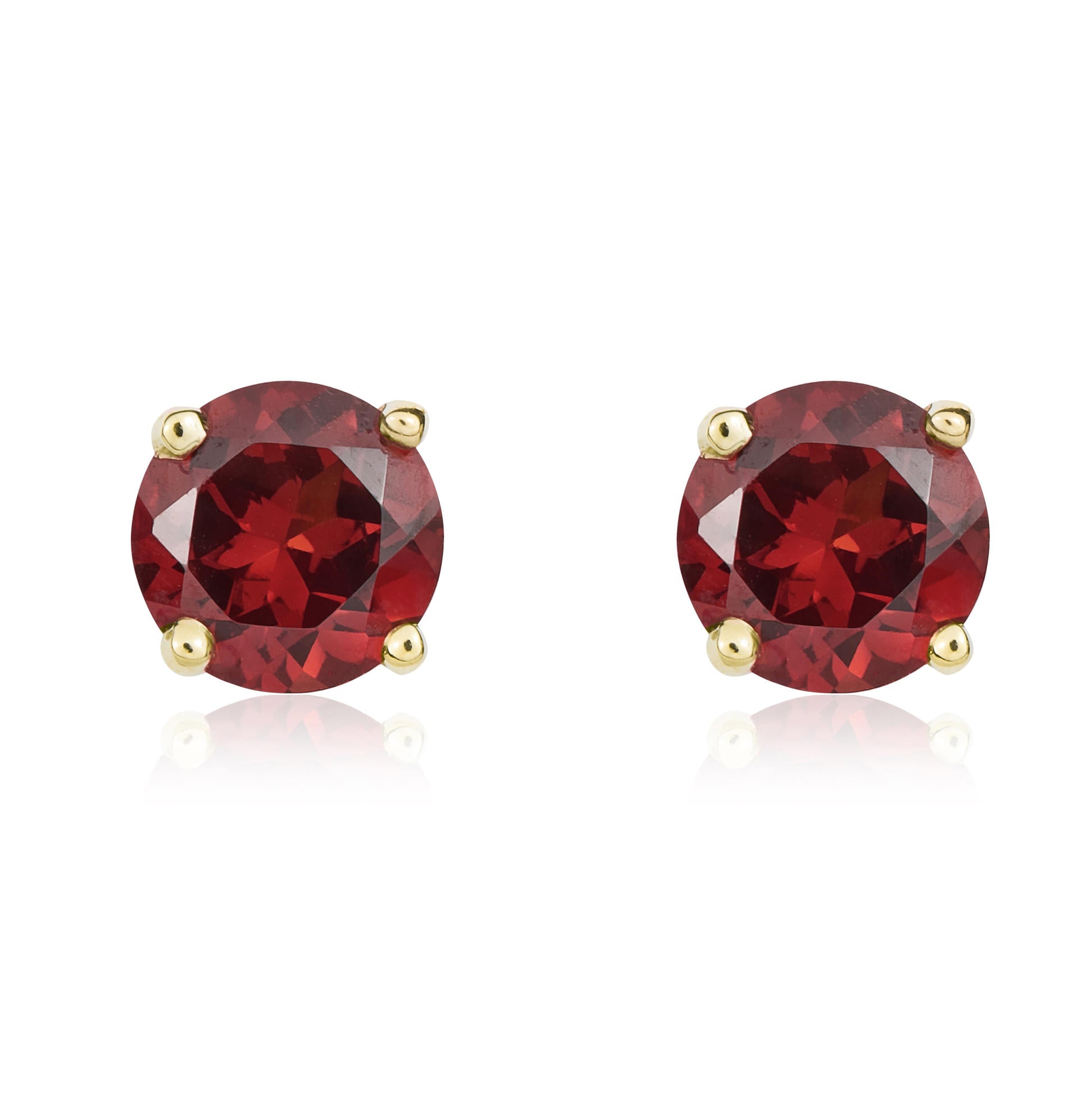 9ct Yellow Gold 5mm Round Garnet Claw Earrings