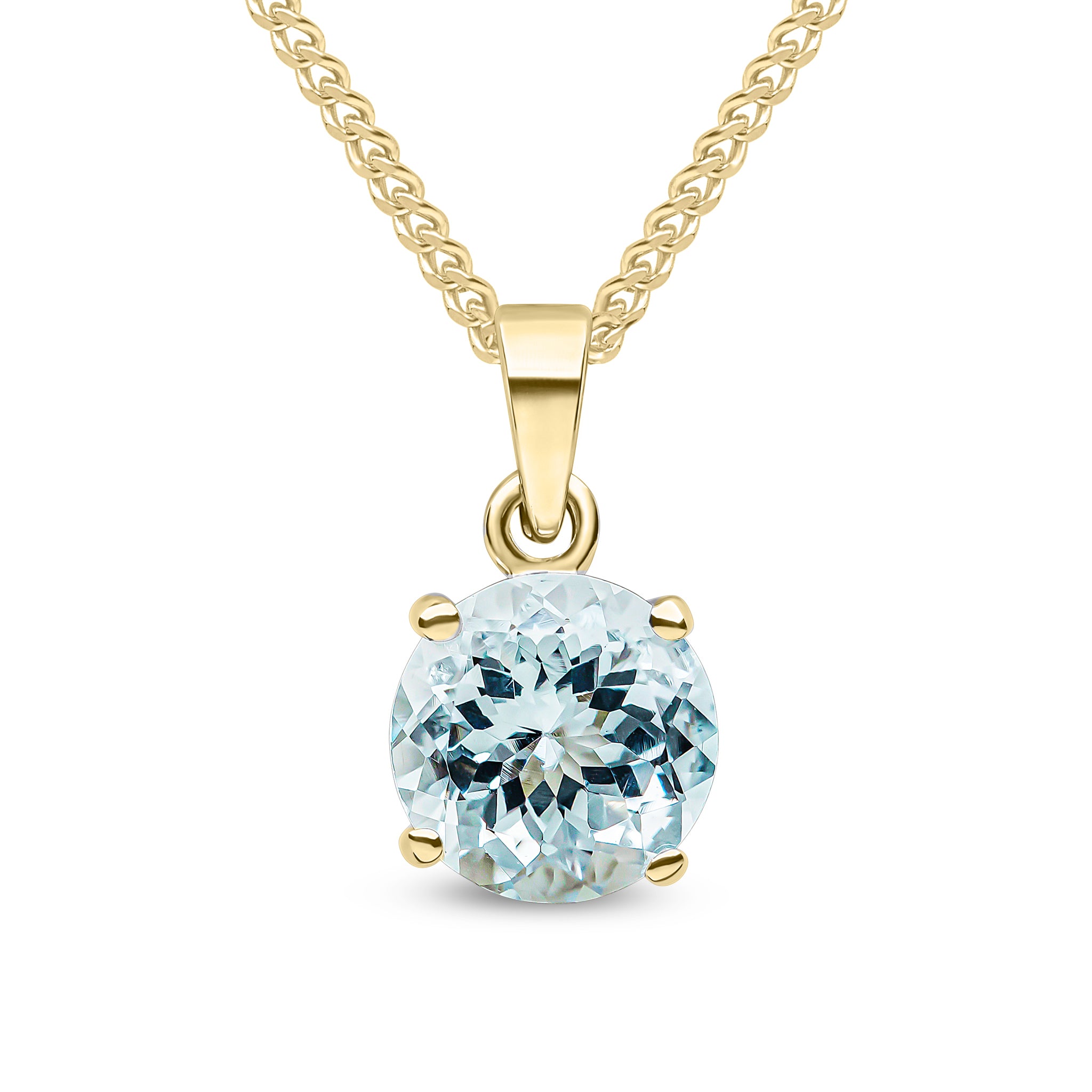 9ct Yellow Gold 8mm Round Aquamarine Claw Set Pendant