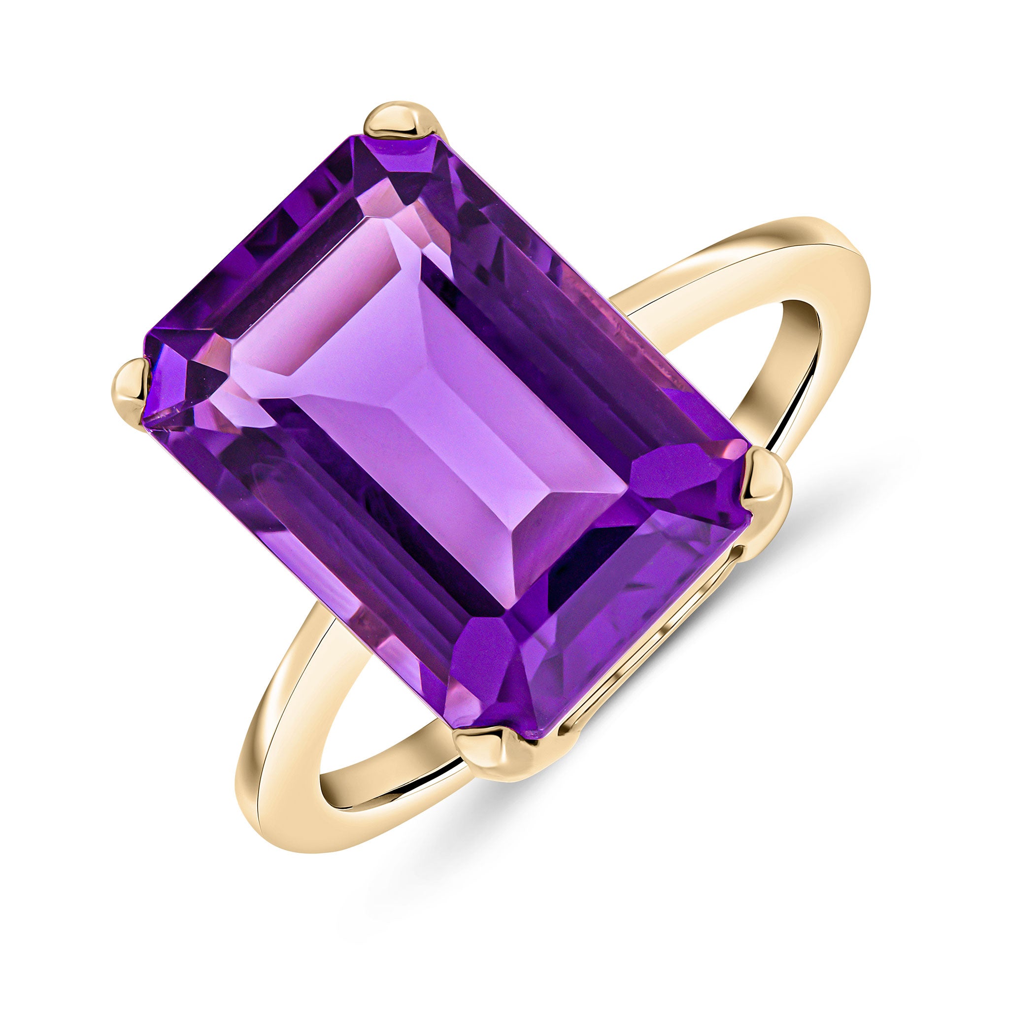9ct Yellow Gold 14x10mm Octagon Amethyst Claw Set Single Stone Ring