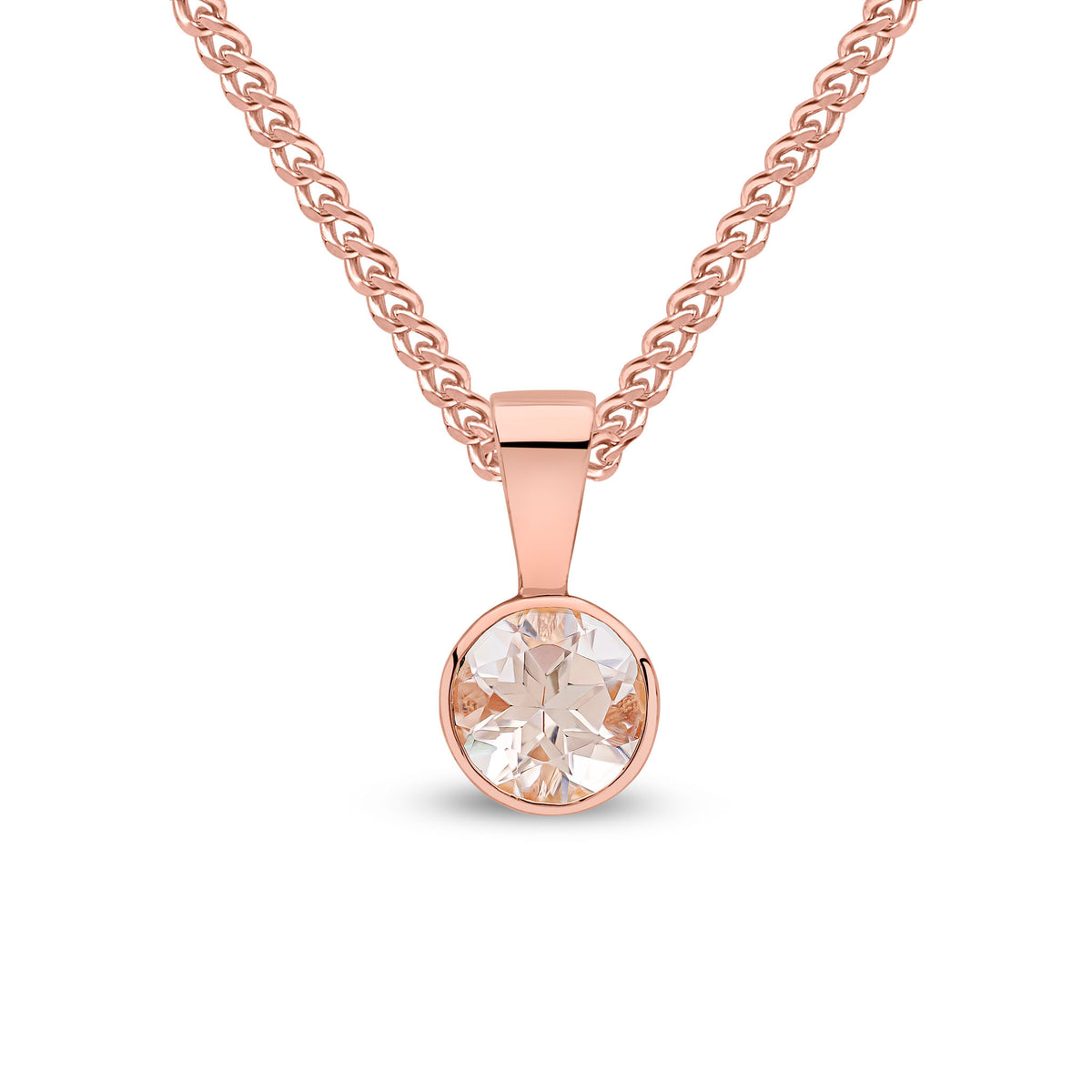 9ct Rose Gold 5mm Round Morganite Rubover Pendant