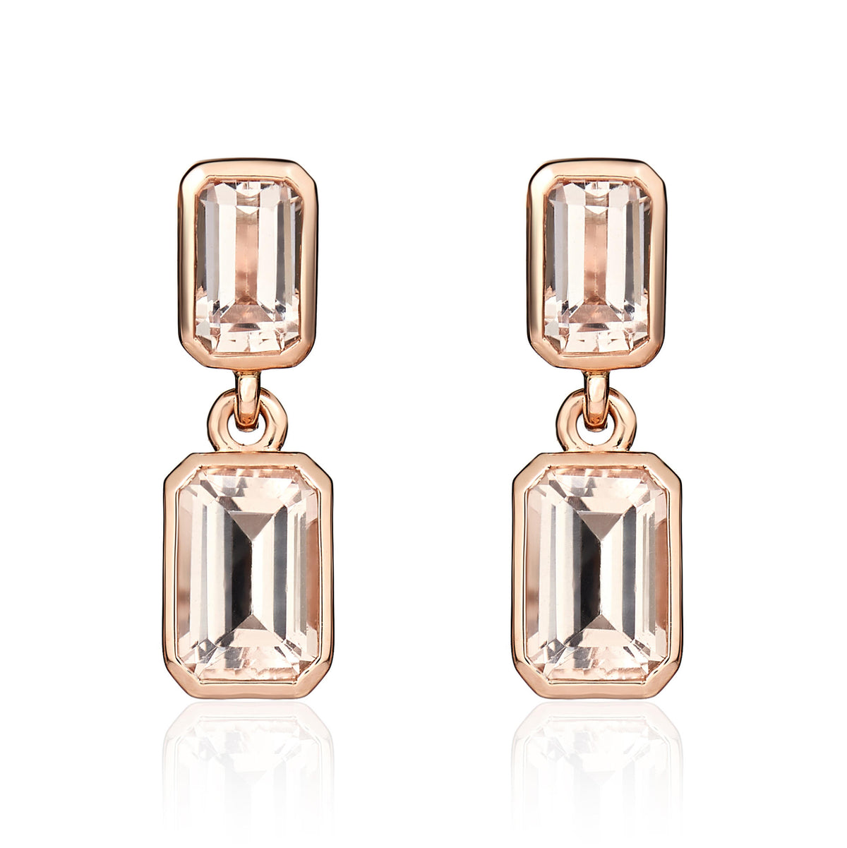 9ct Rose Gold Octagonal Morganite Double Drop Earrings