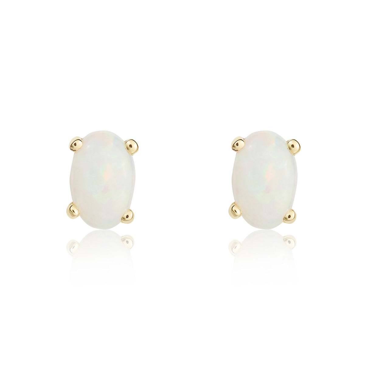9ct Yellow Gold 6x4 Oval Opal Claw Set Earrings