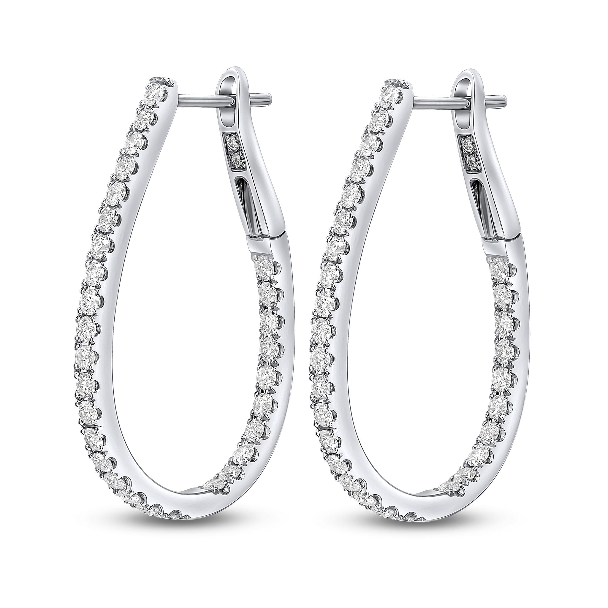 18ct White Gold Round Diamond Claw Set Horseshoe Hoop Earrings 0.90ct