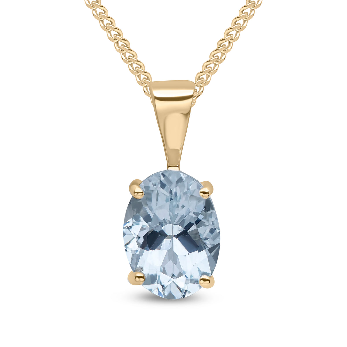 9ct Yellow Gold 8x6mm Oval Aquamarine Single Stone Claw Set Pendant