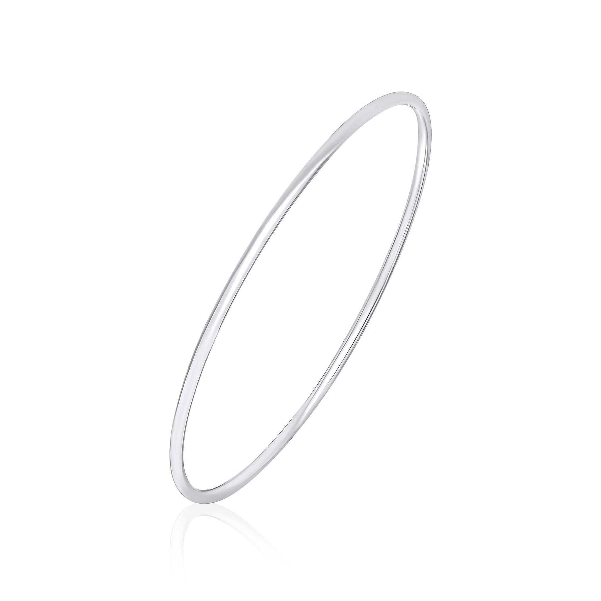 925 Sterling Silver Polished Round Solid Bangle, 2mm
