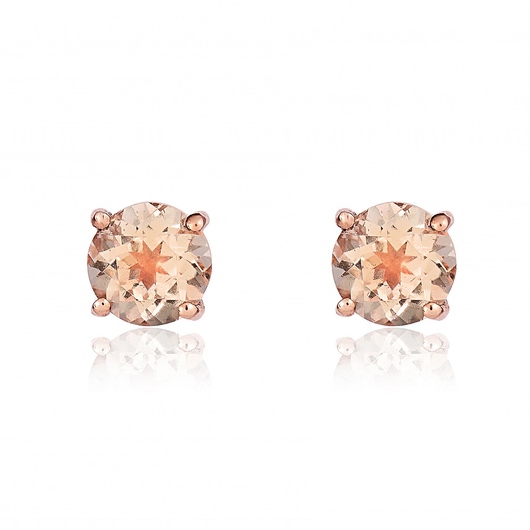 9ct rose gold 5mm Round morganite 4 Claw Single Stone Earrings