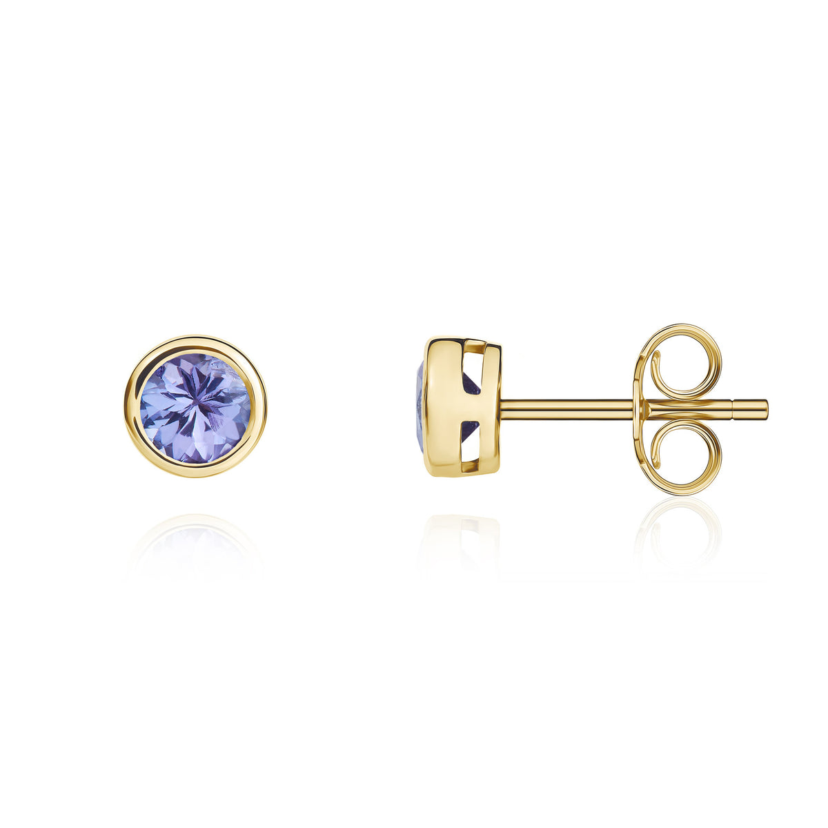 9ct Yellow Gold Round Tanzanite Rubover Stud Earrings 5mm