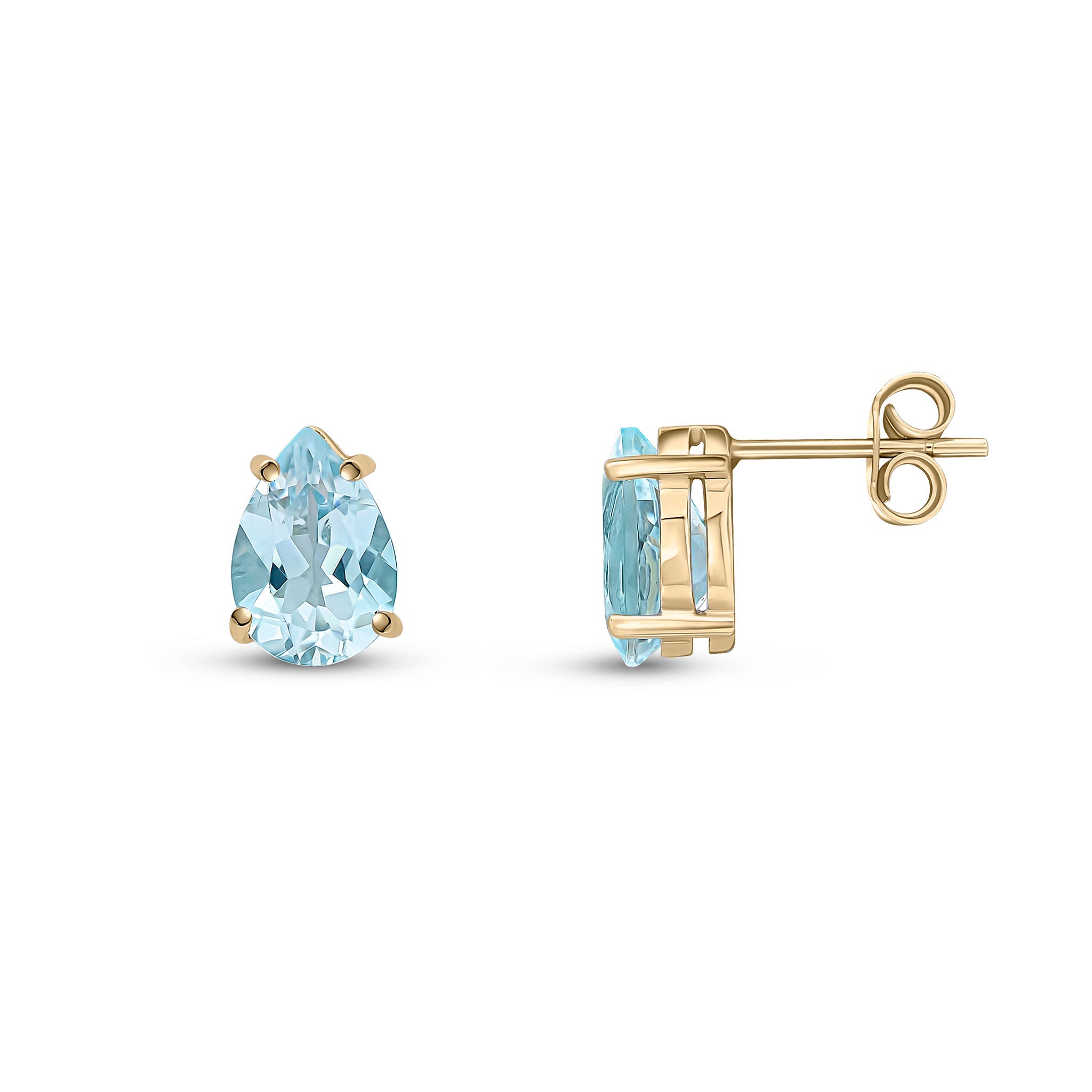 9ct Yellow Gold 9x6 Pear Shape Aquamarine 4 Claw Earrings