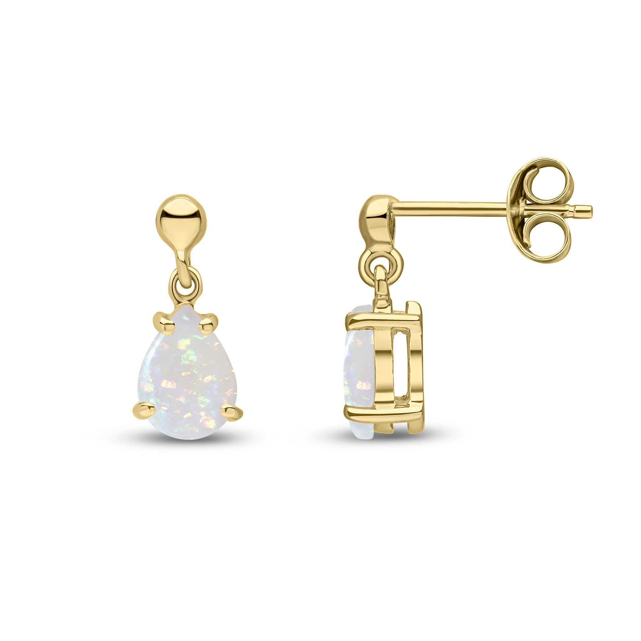9ct Yellow Gold 7x5 Pear Shape Opal Claw Set Drop Earrings with Bead Top