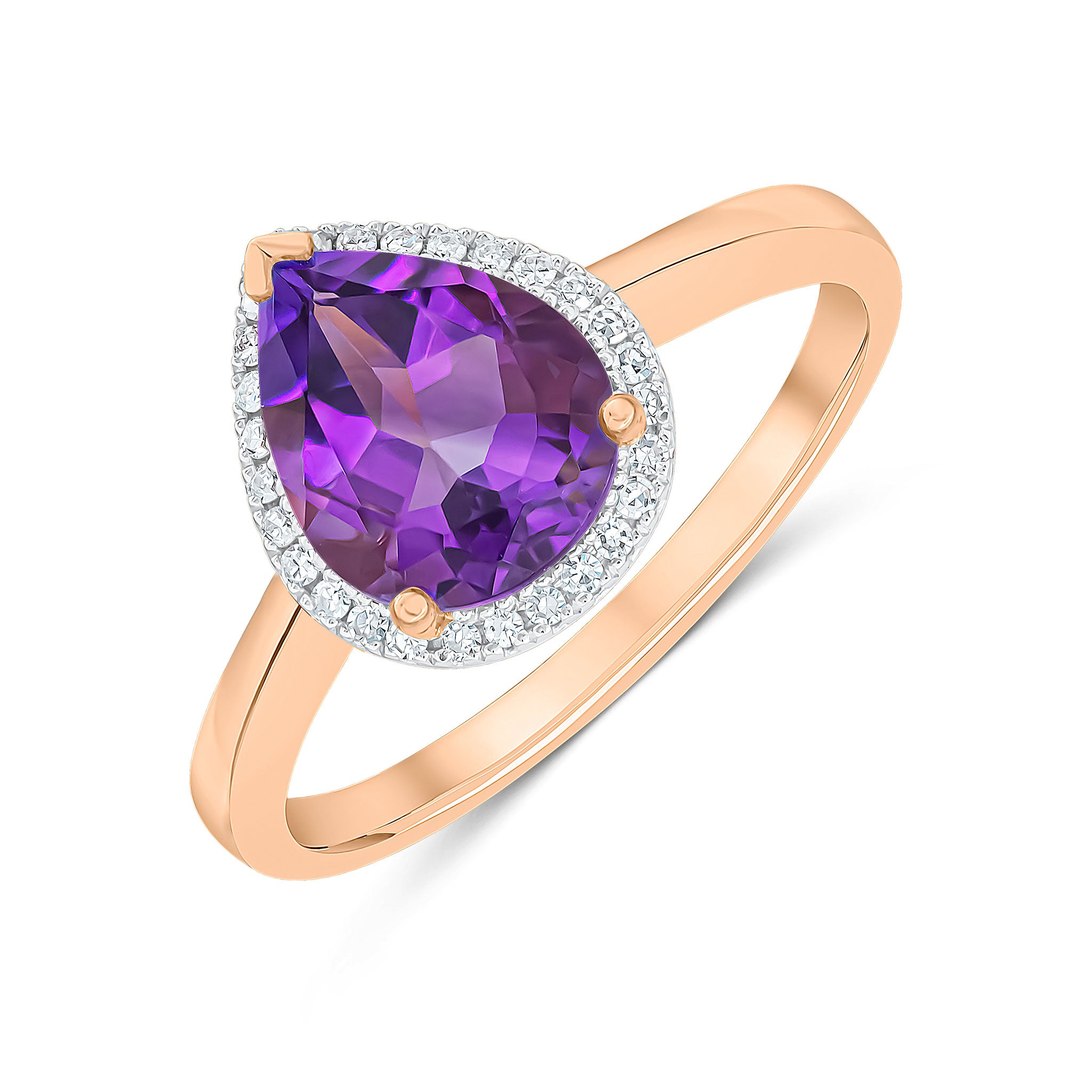 9CT RG 9X7MM PEAR PINK AMETHYST AND DIAMOND CLAW SET CLUSTER RING. RHODIUM TO DIAMONDS 1