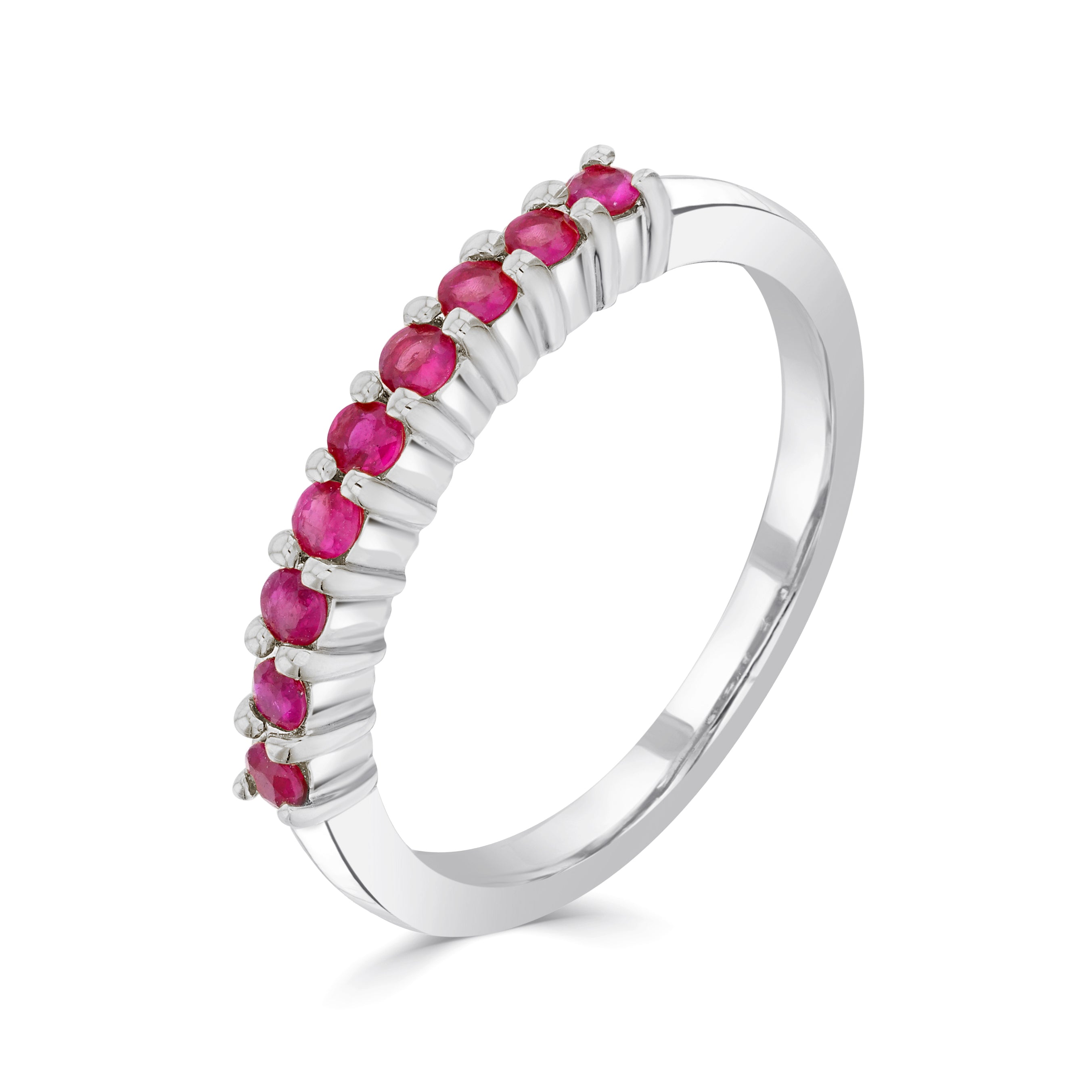 9ct White Gold Round Ruby Claw Set 9 Stone Ring