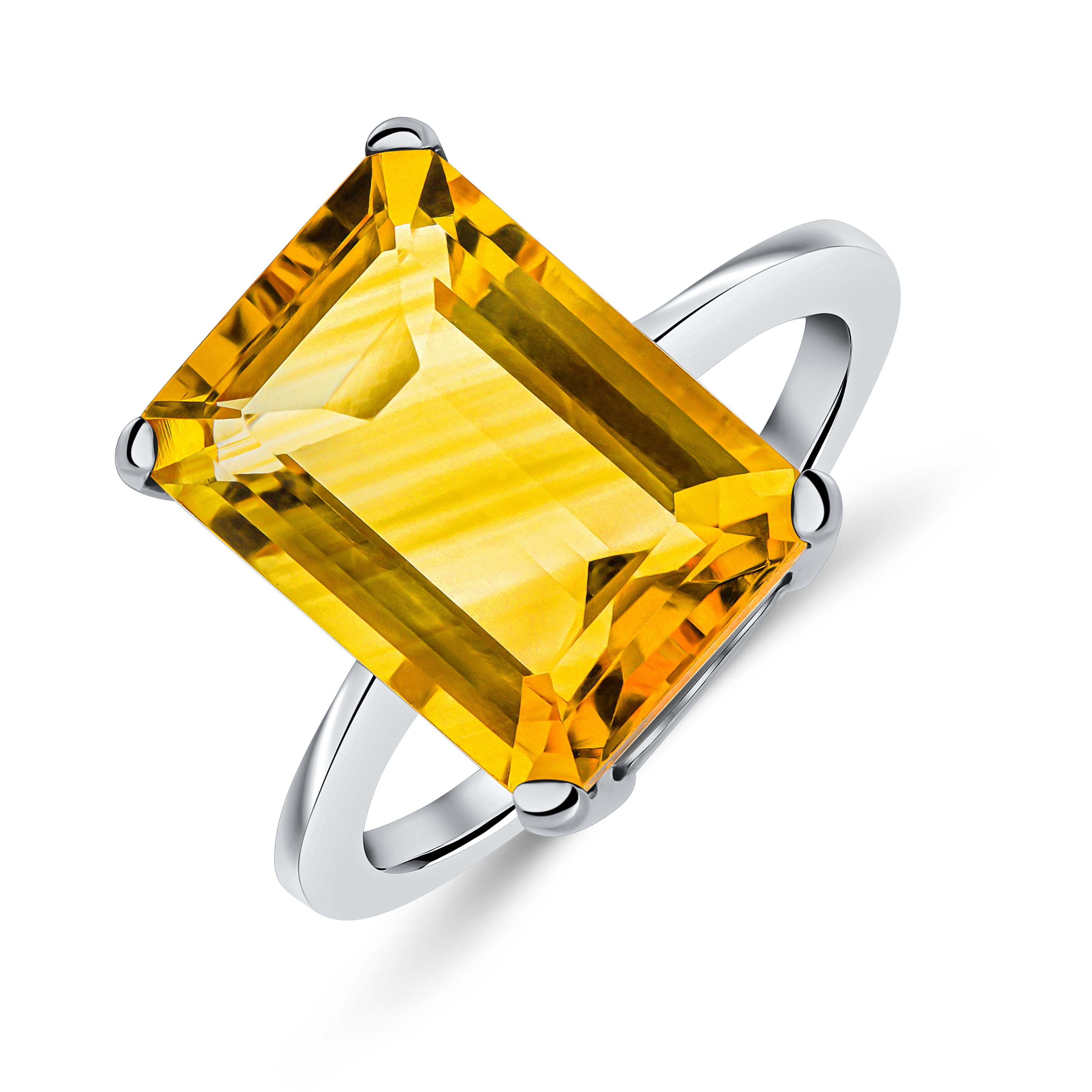 9ct White Gold 14x10 Octagon Citrine Claw Set Ring