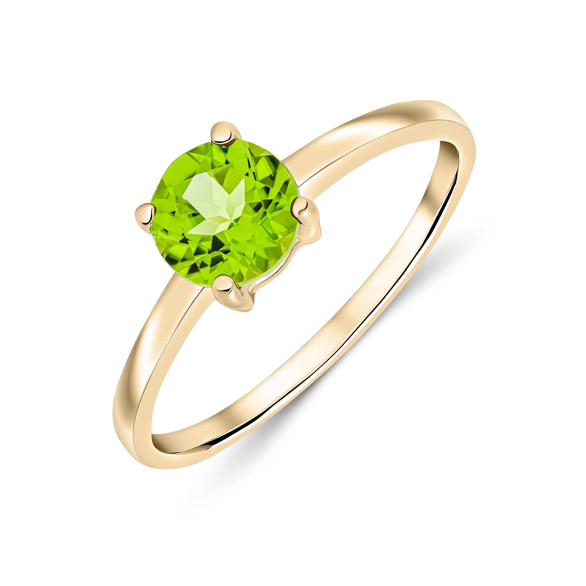 9ct Yellow Gold 6mm Round Peridot 4 Claw Single Stone Ring