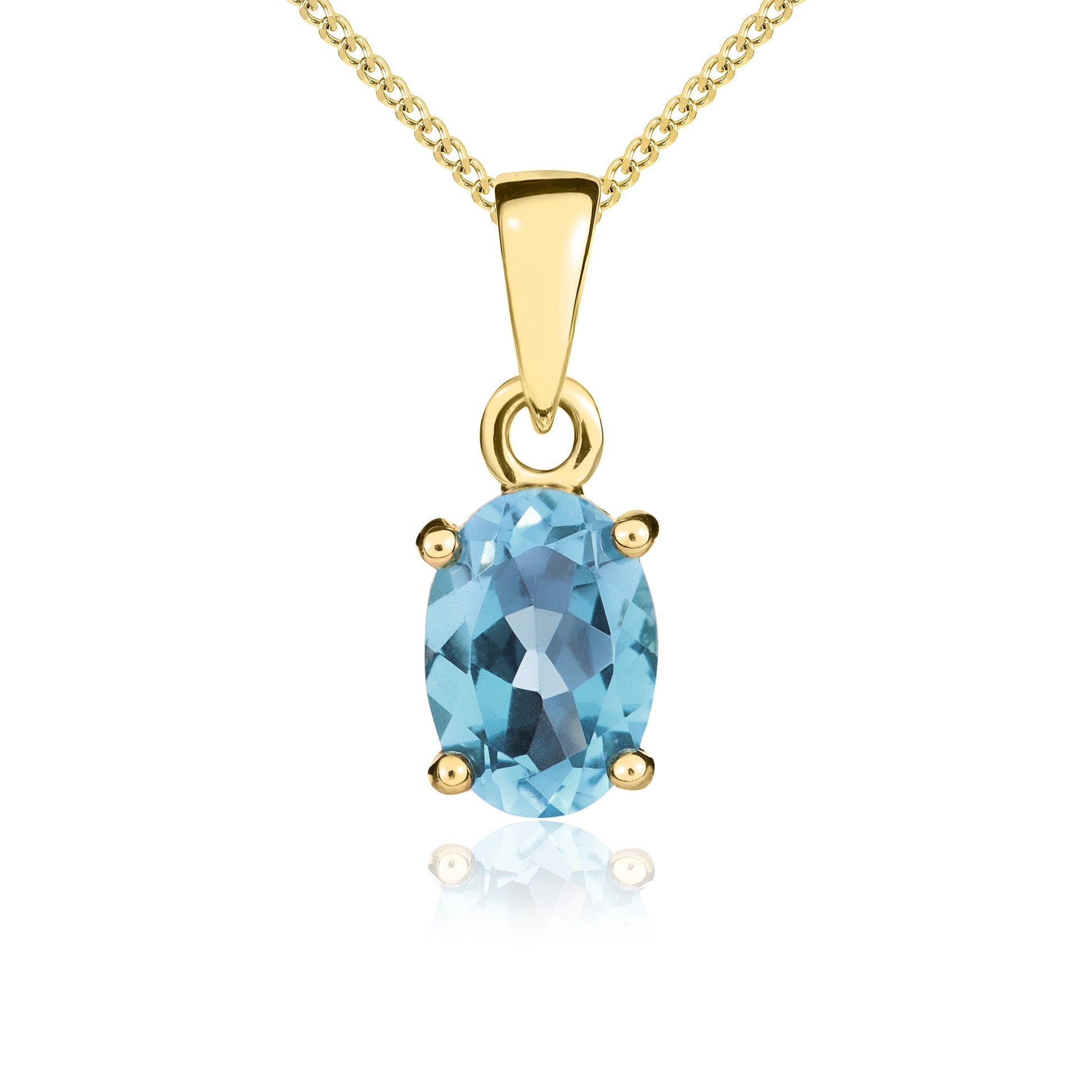 9ct Yellow Gold 7x5mm Oval Swiss Blue Topaz 4 Claw Pendant