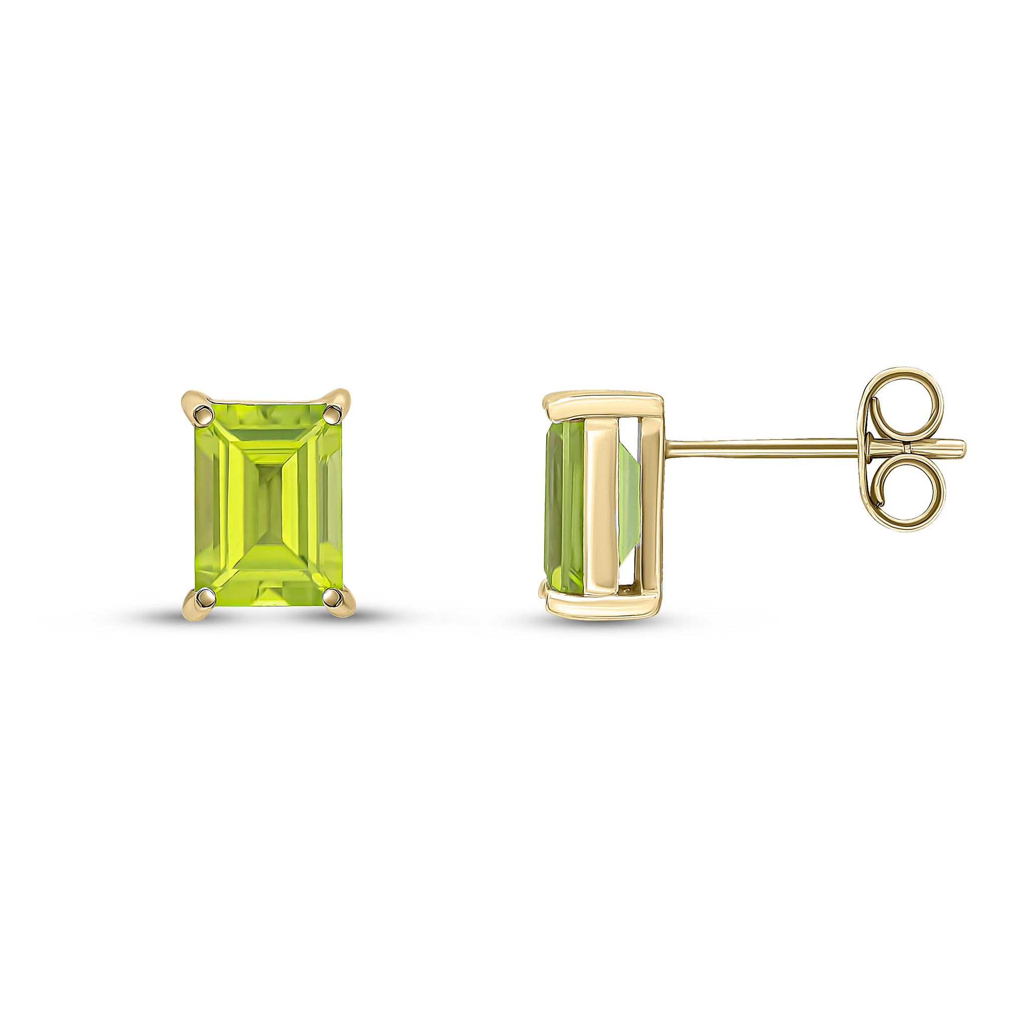 9ct Yellow Gold 7x5 Octagon Peridot Claw Set Earrings