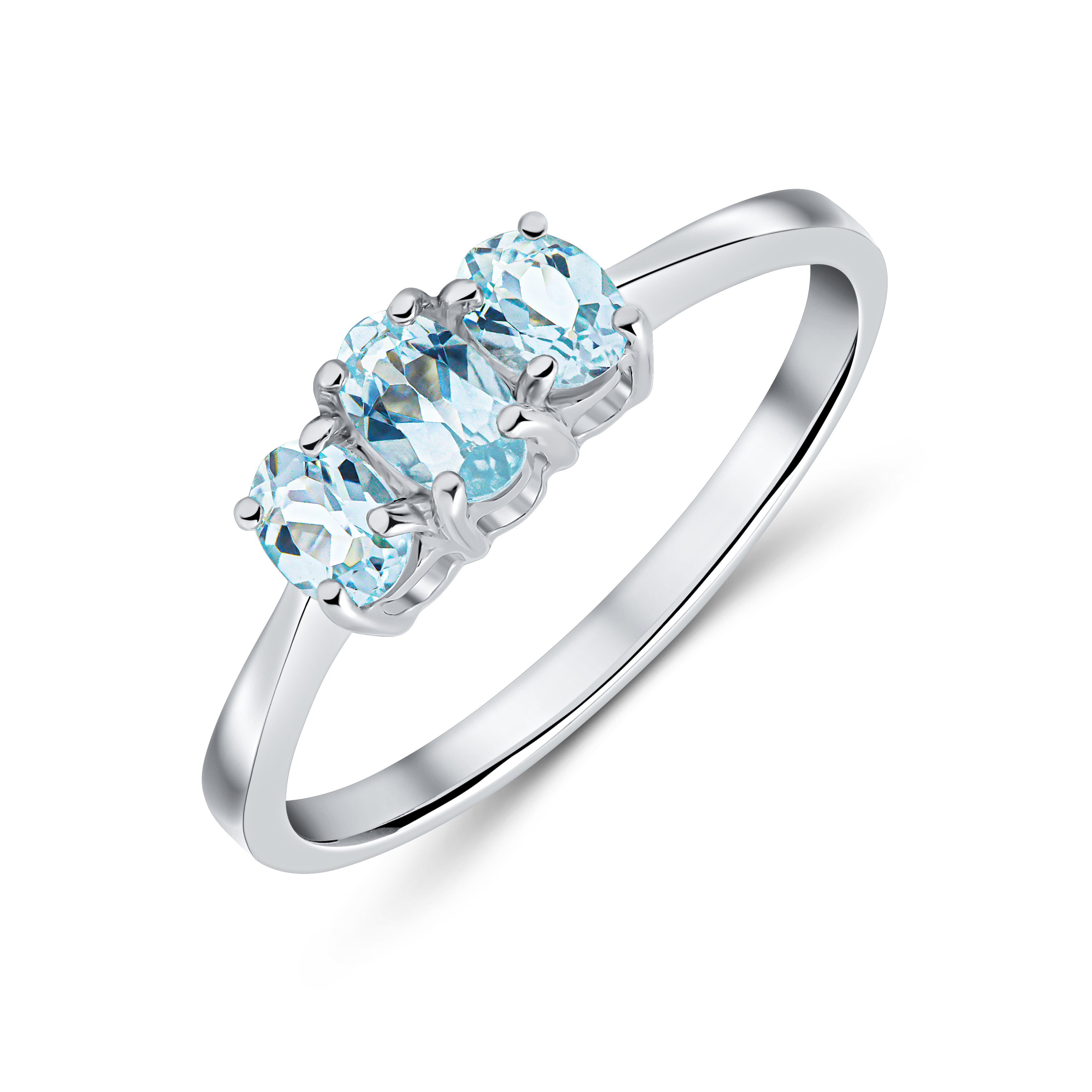9ct White Gold Oval Aquamarine 3 Stone Claw Set Ring