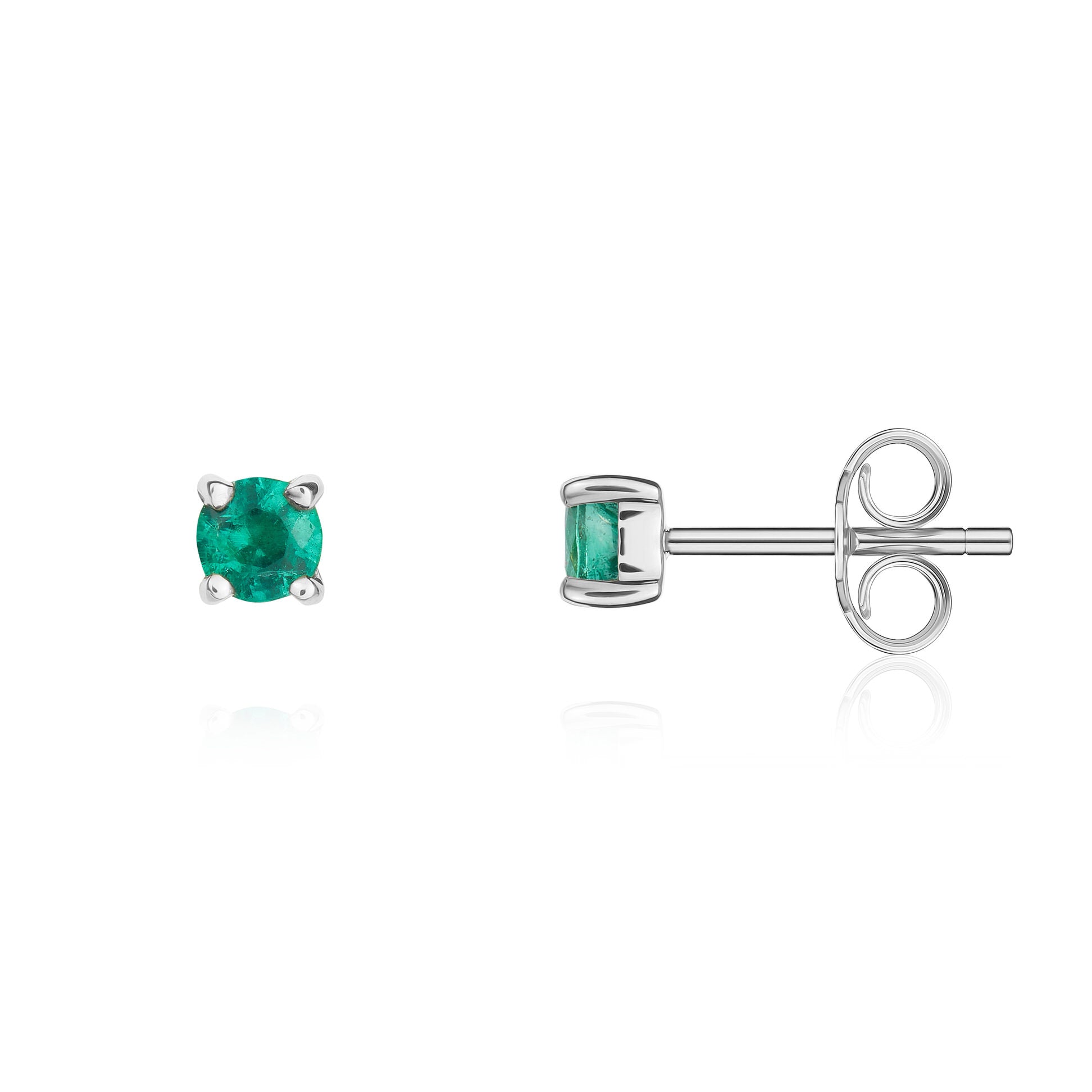 9ct White Gold 3mm Round Emerald 4 Claw Stud Earrings