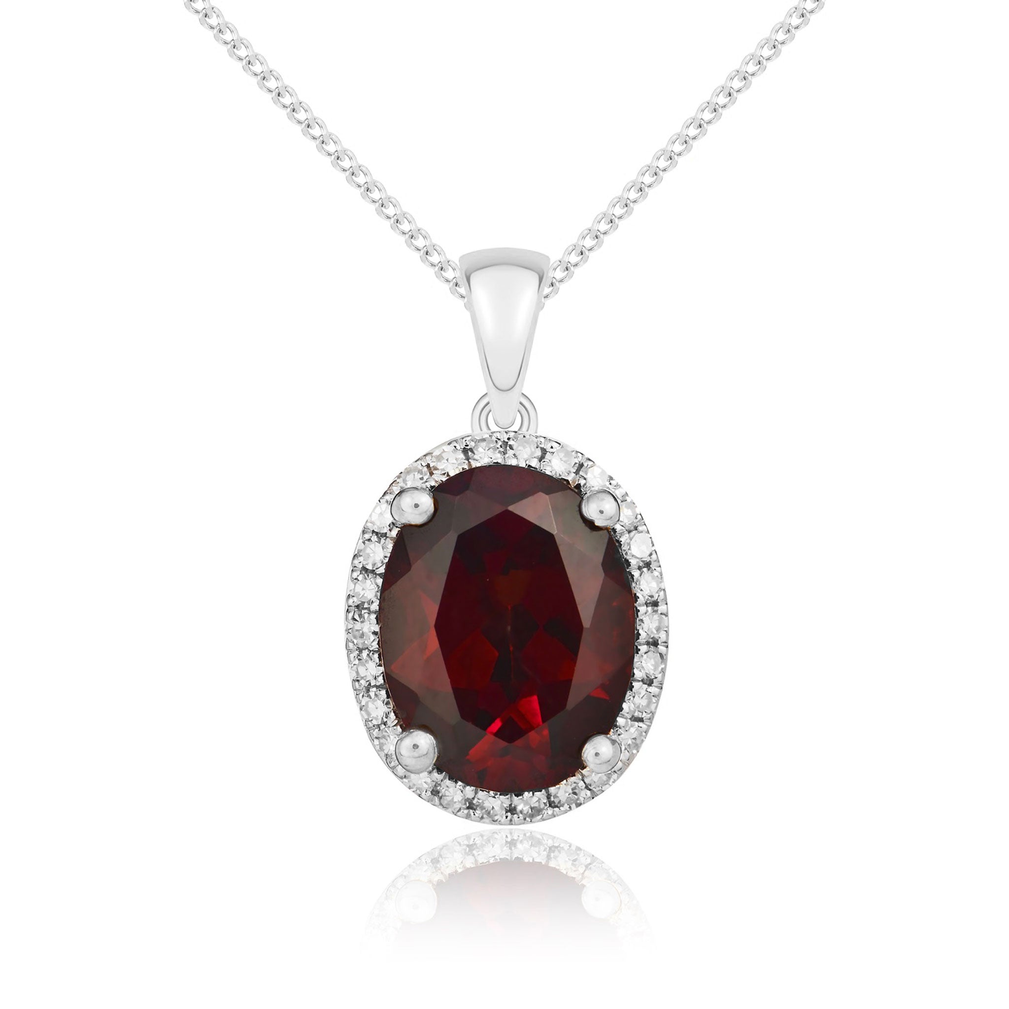 9ct Yellow Gold Oval Garnet & Diamond Cluster Pendant