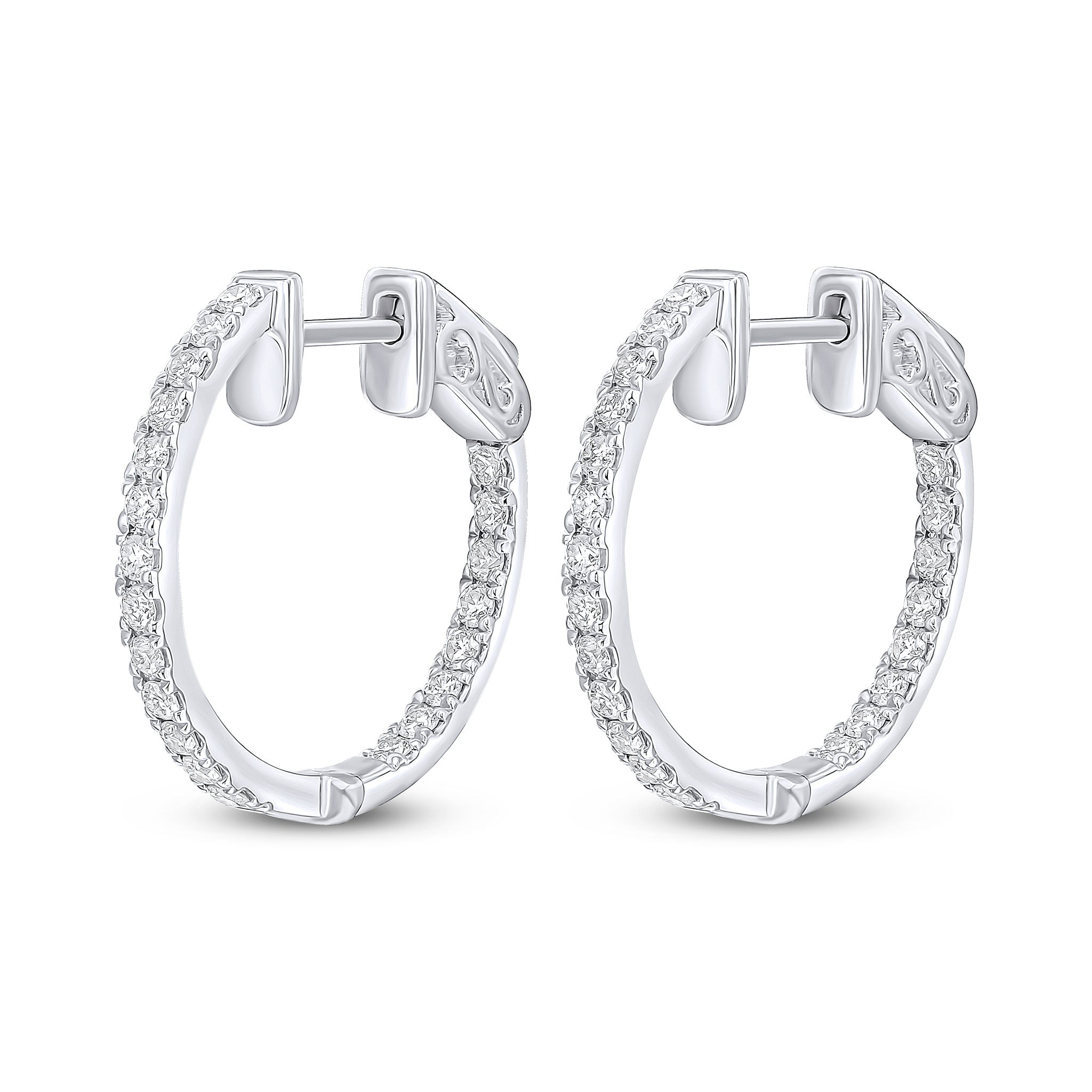 18ct White Gold Round Diamond Claw Set Full Hoop Earrings 0.50ct