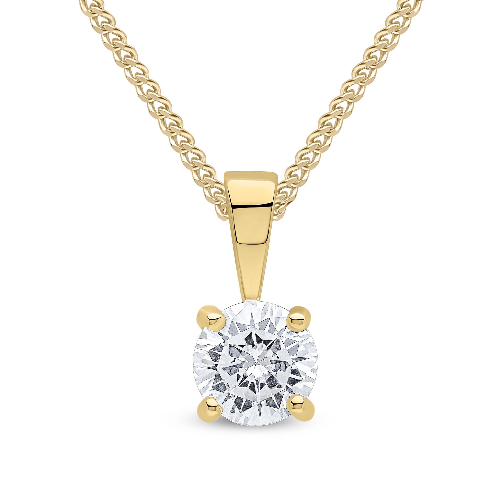9ct yellow gold 5mm Round cubic zirconia Claw Set Single Stone pendant