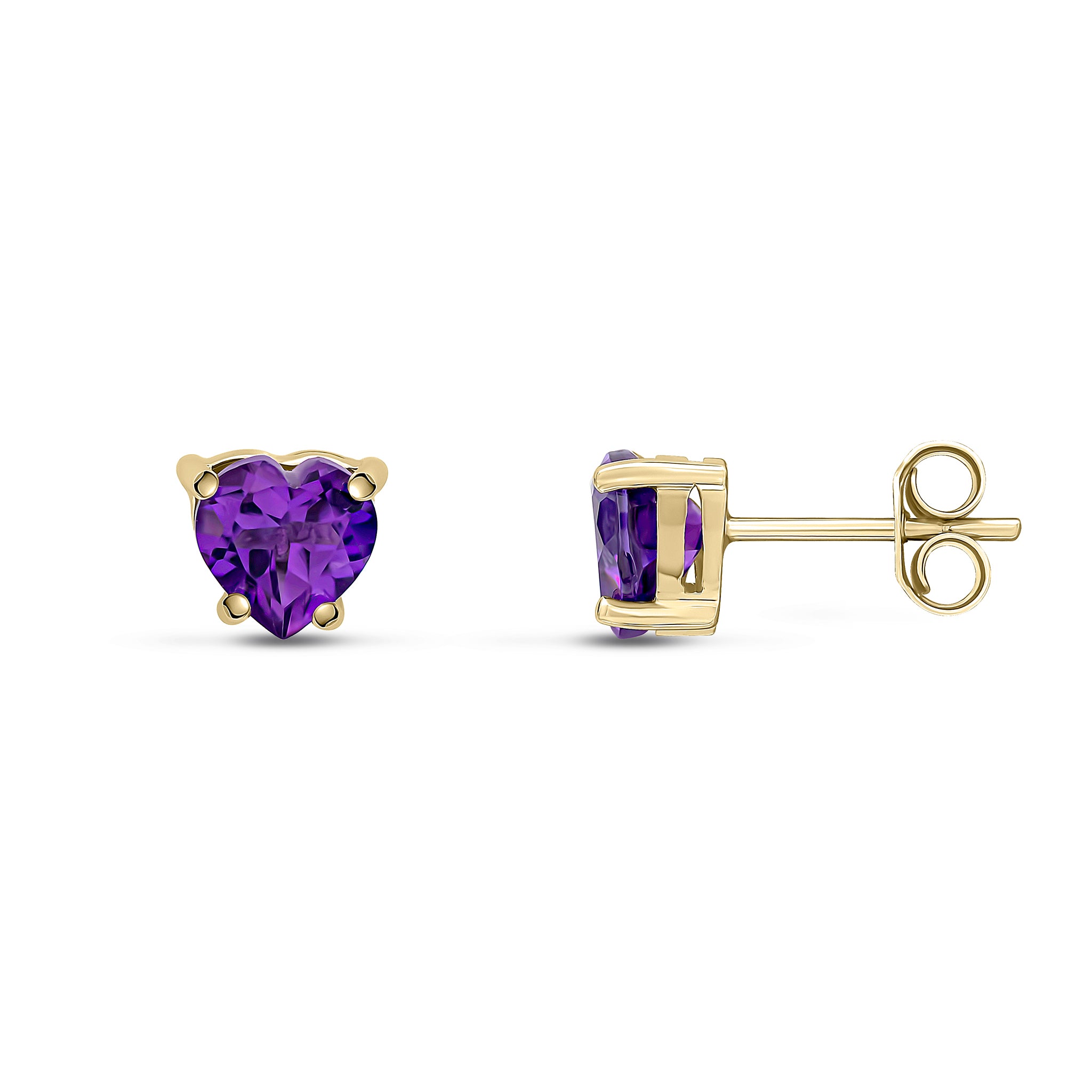9ct Yellow Gold 6mm Heartshape Amethyst Claw Set Earrings