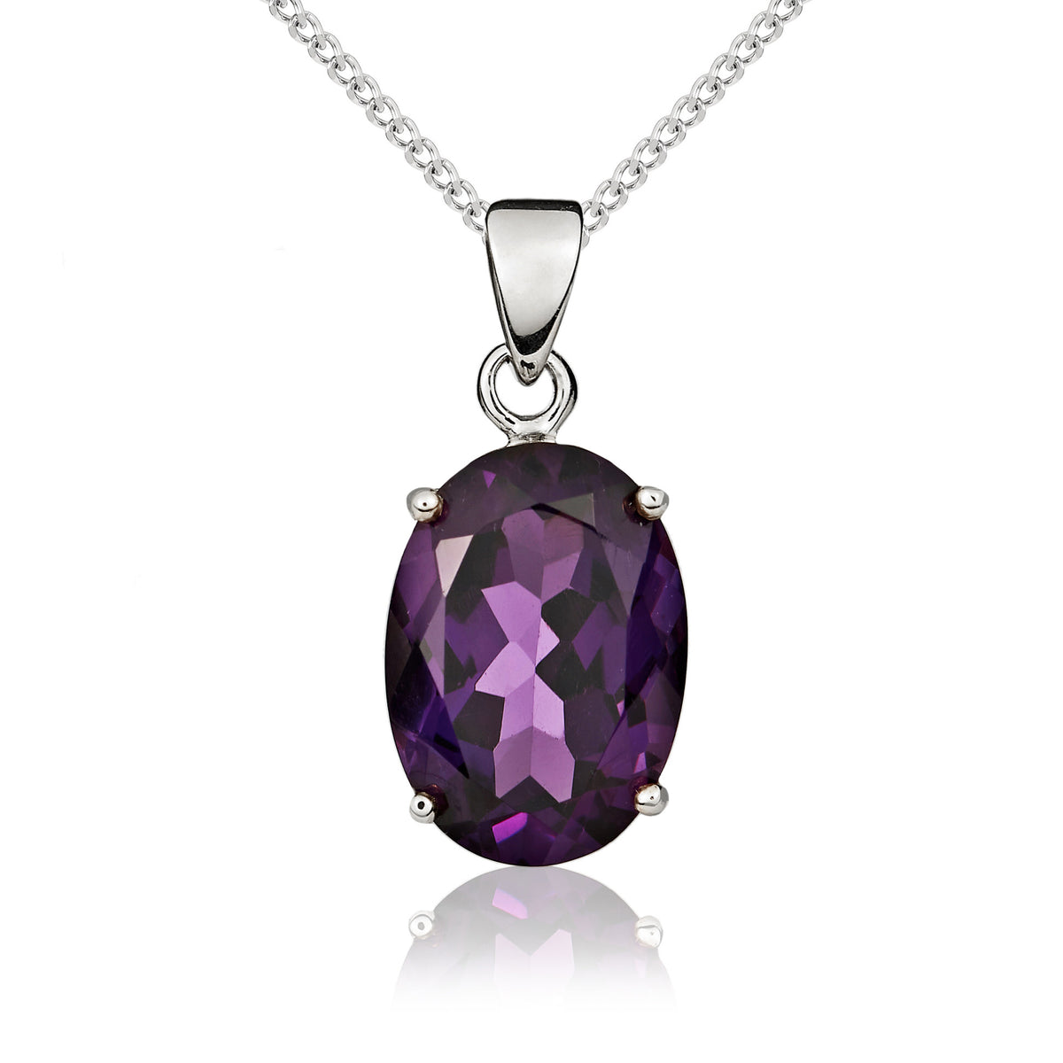 9ct White Gold 14x10 Oval Amethyst Claw Set Pendant