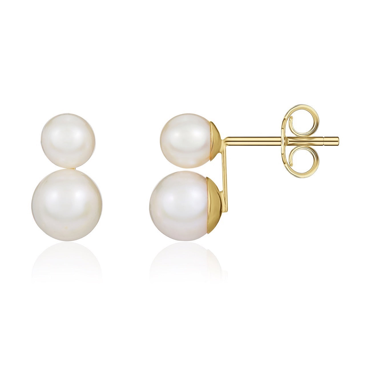 9ct Yellow Gold 6mm & 8mm freshwater cultured pearl 2 stone Stud Earrings