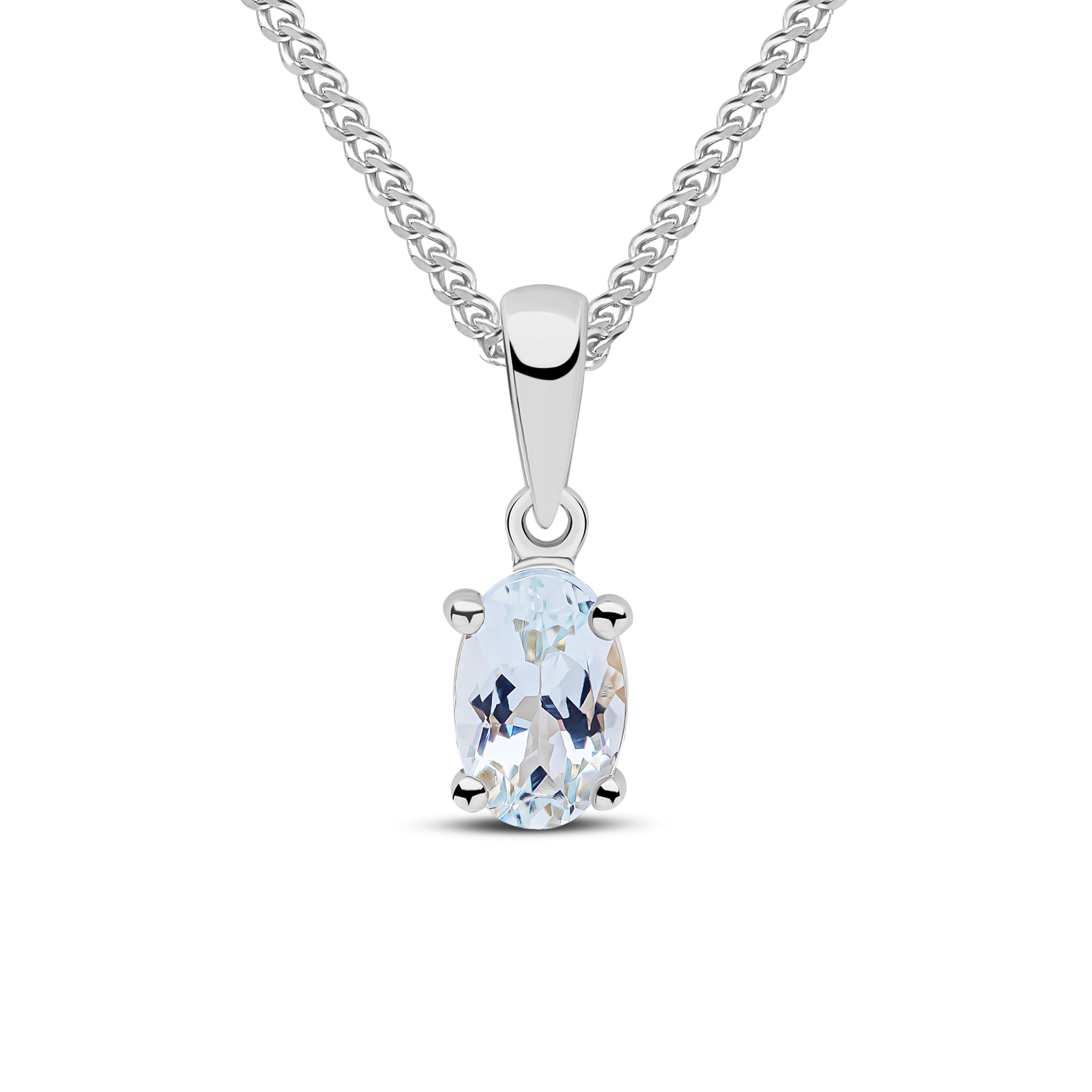 9ct white gold 6mm x 4mm Oval aquamarine Claw Set Pendant