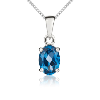 9ct white gold 7 x 5mm oval London Blue Topaz 4 Claw pendant