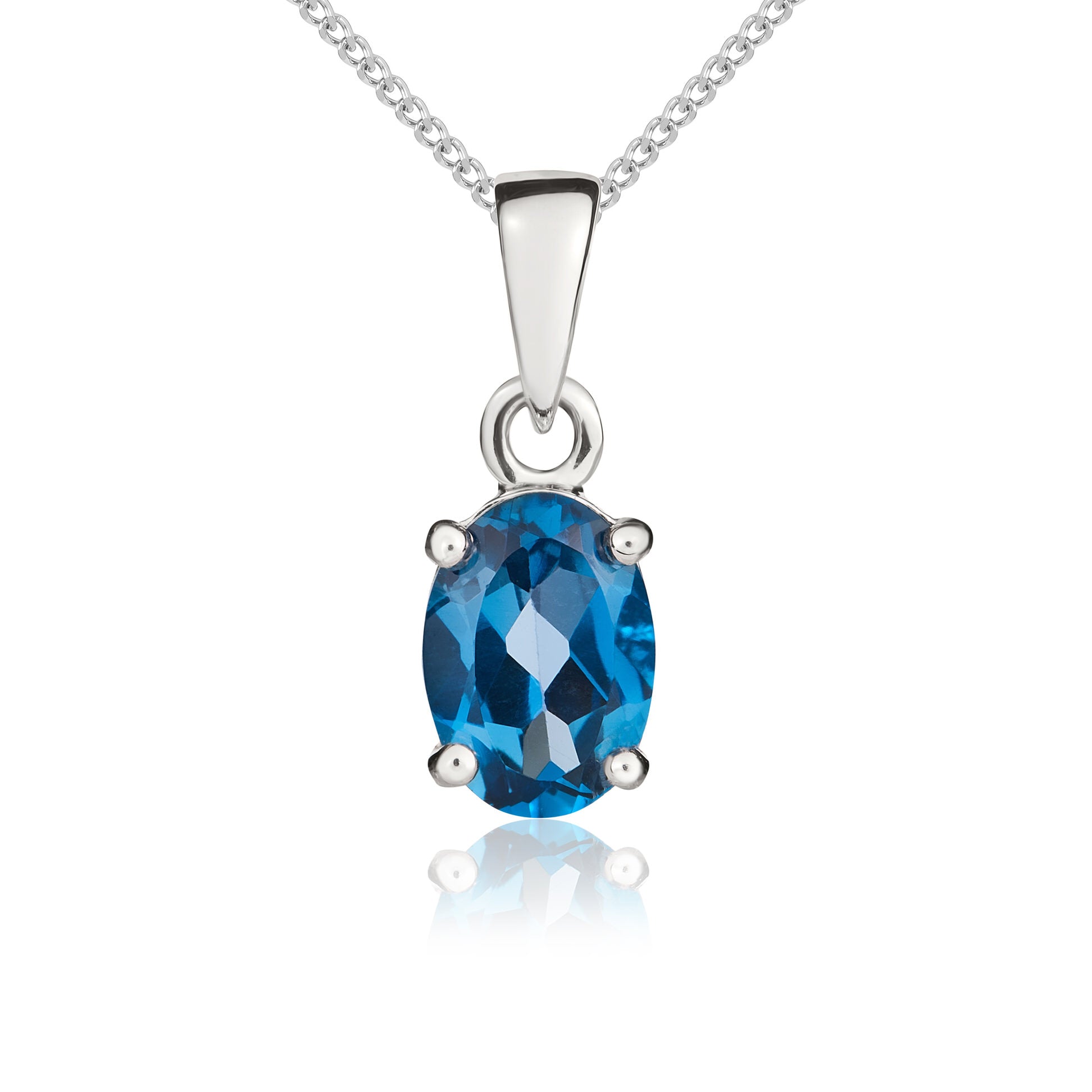 9ct white gold 7 x 5mm oval London Blue Topaz 4 Claw pendant