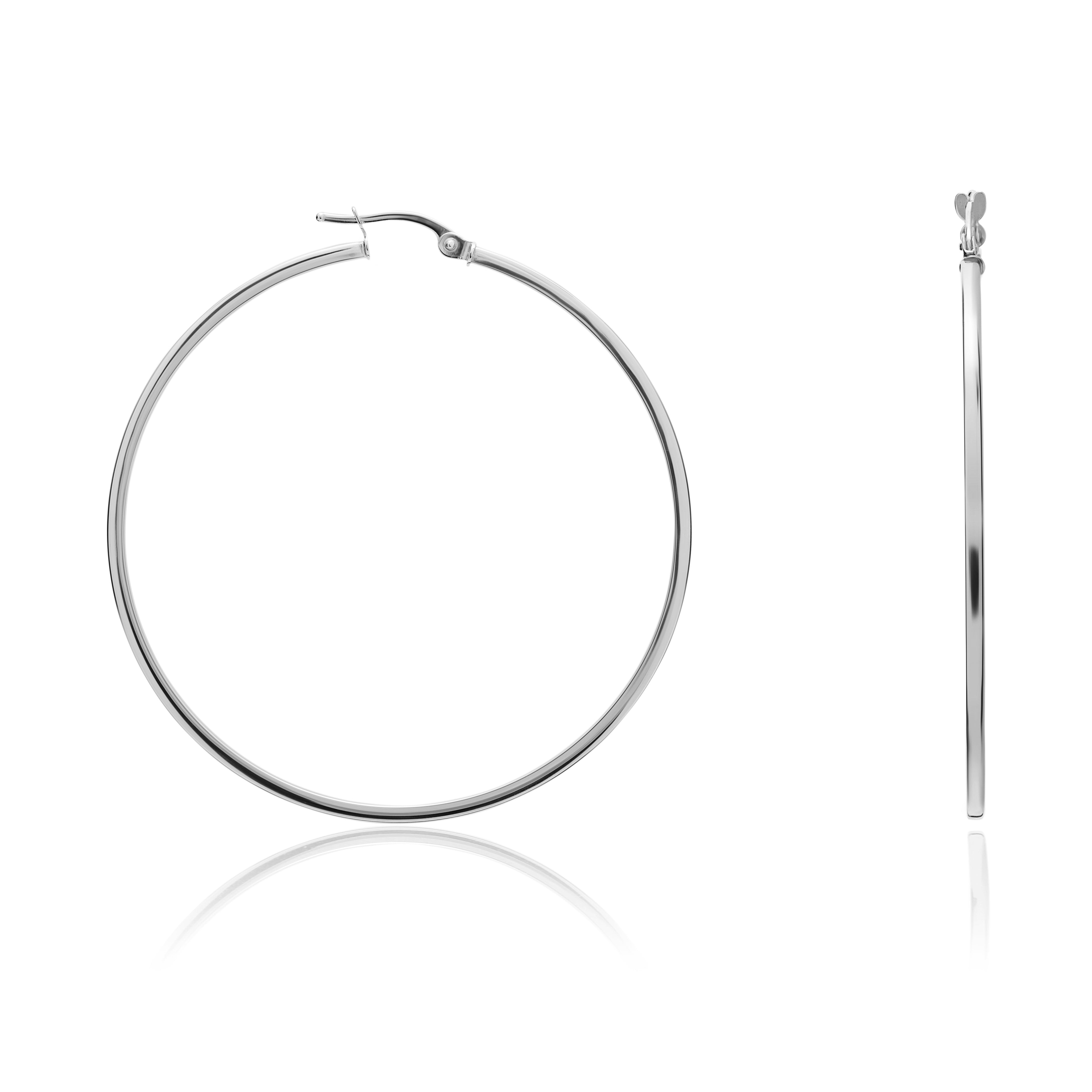 9ct white gold 1.5mm Square Tube Hoop Earrings. 48mm Outer Diameter