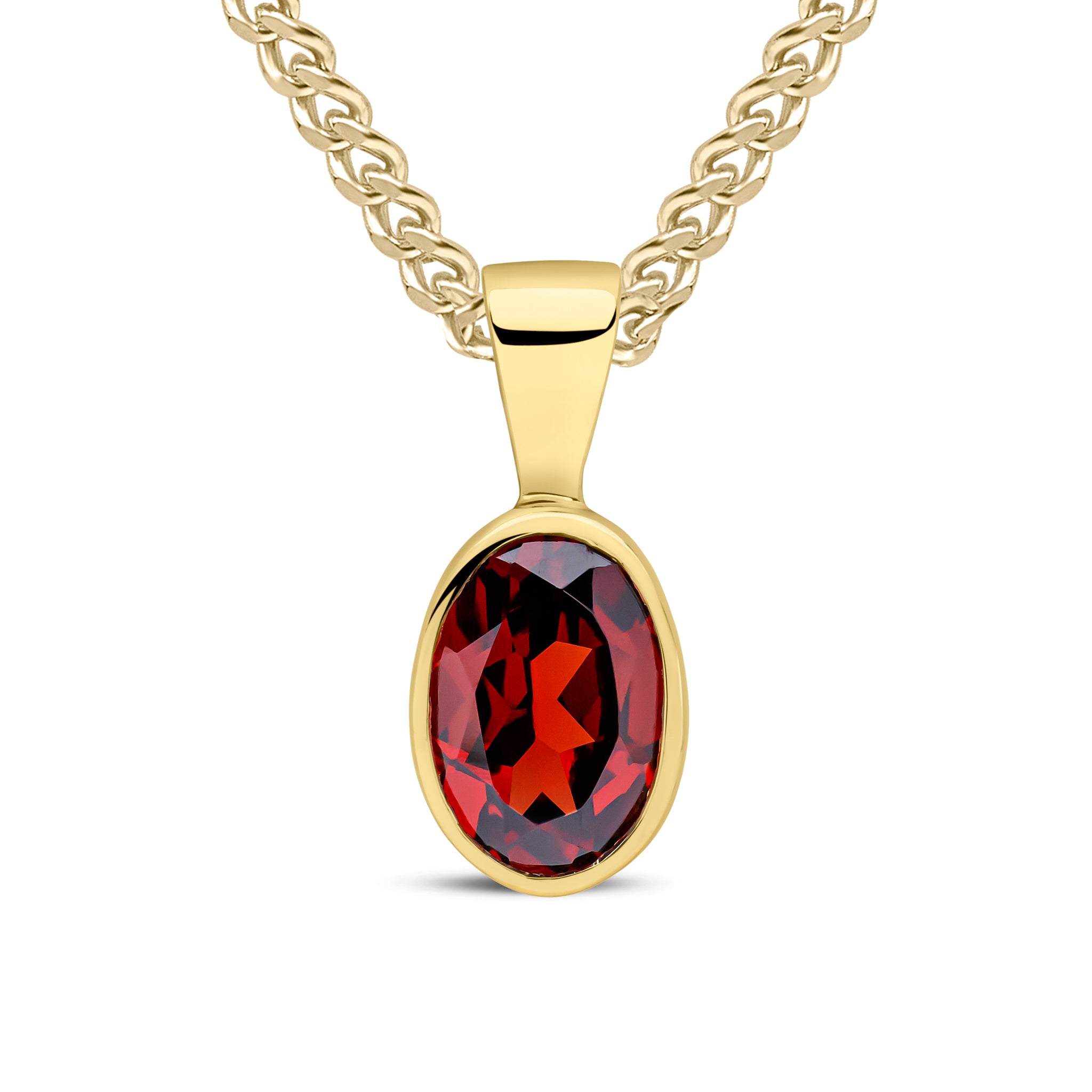 9ct Yellow Gold 7x5mm Oval Garnet Rubover Pendant